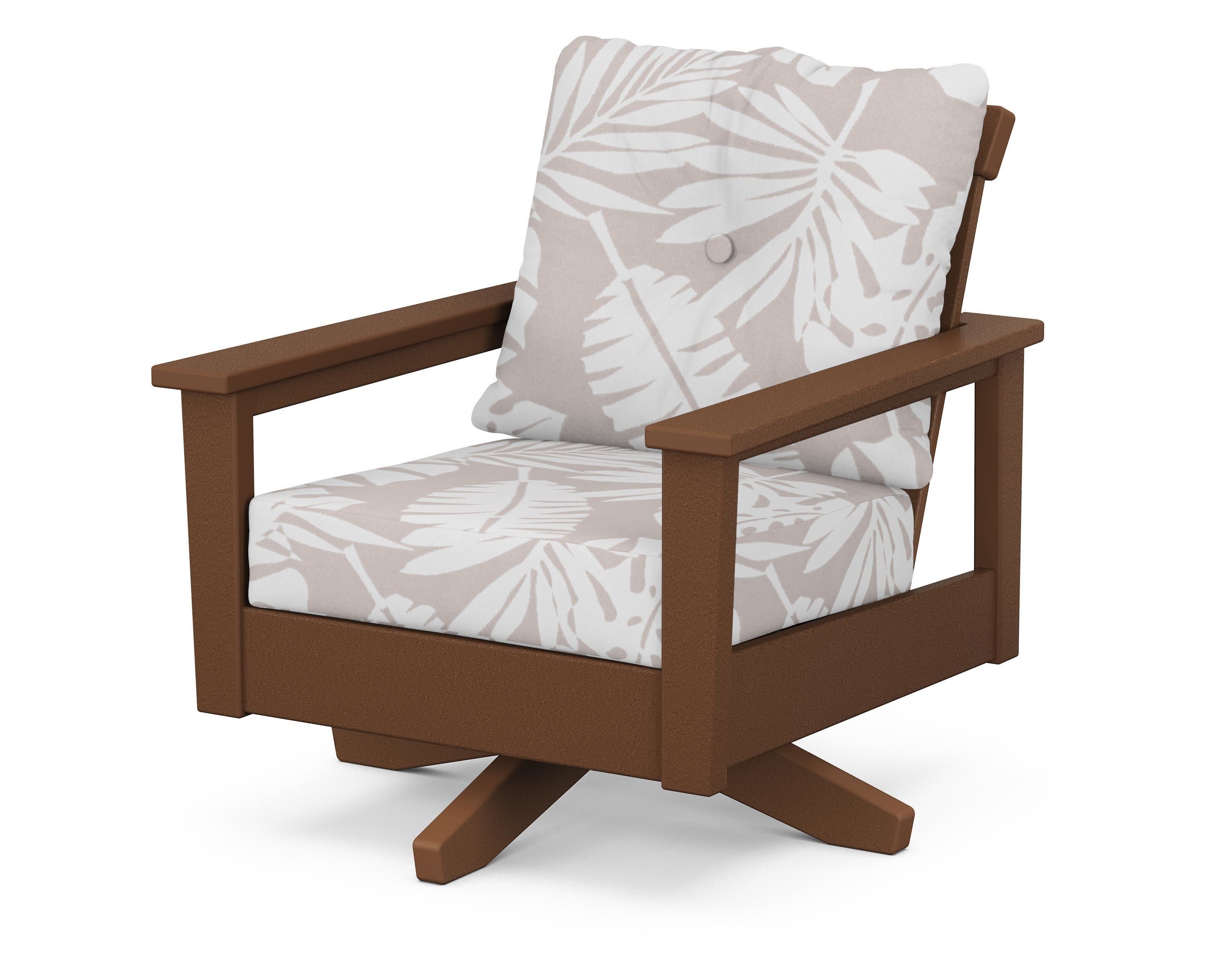 Prescott Deep Seating Swivel Chair in Teak / Leaf Dune Burlap