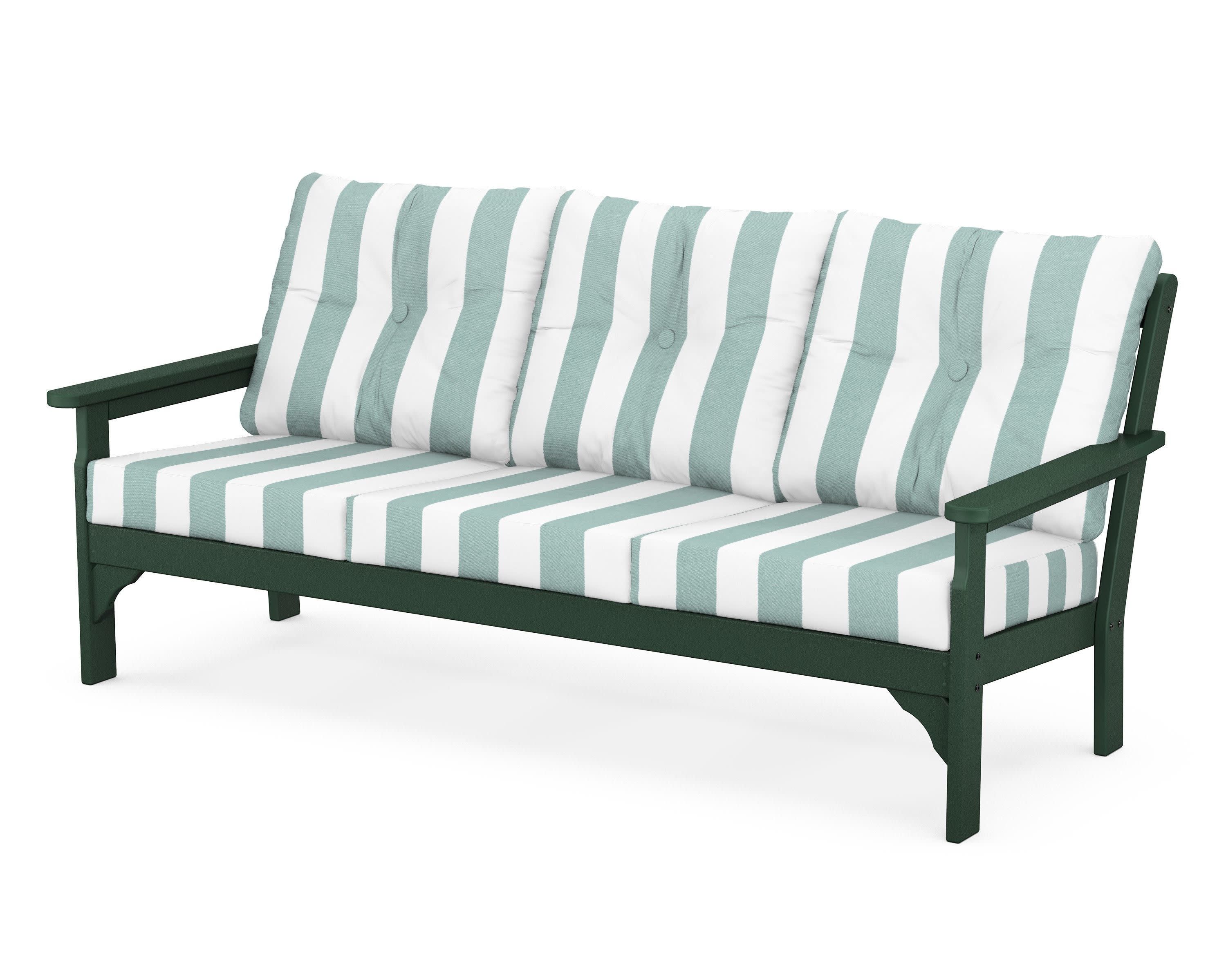 Vineyard Deep Seating Sofa in Green / Cabana Stripe Glacier Spa