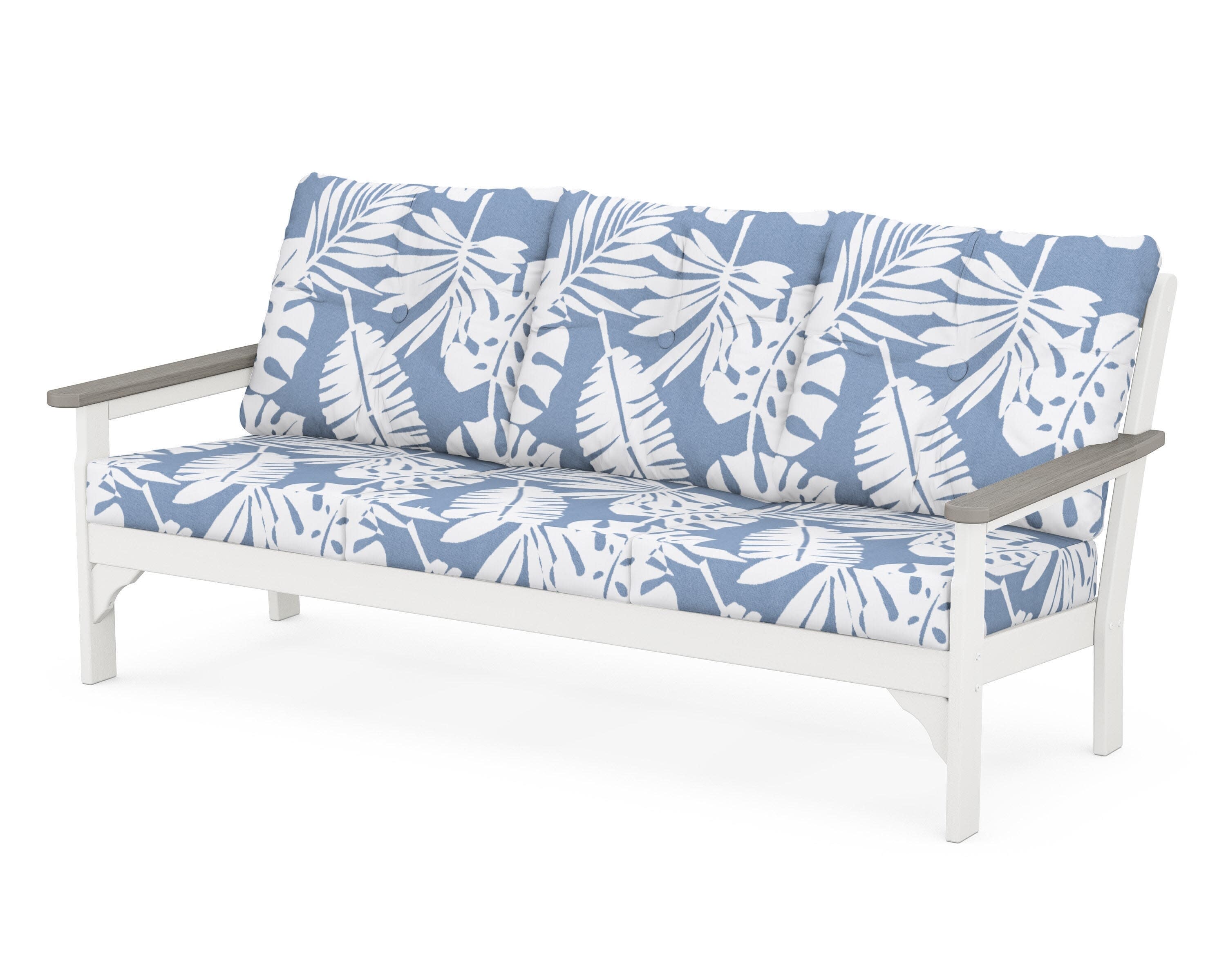Vineyard Deep Seating Sofa in White / Driftwood / Leaf Sky Blue