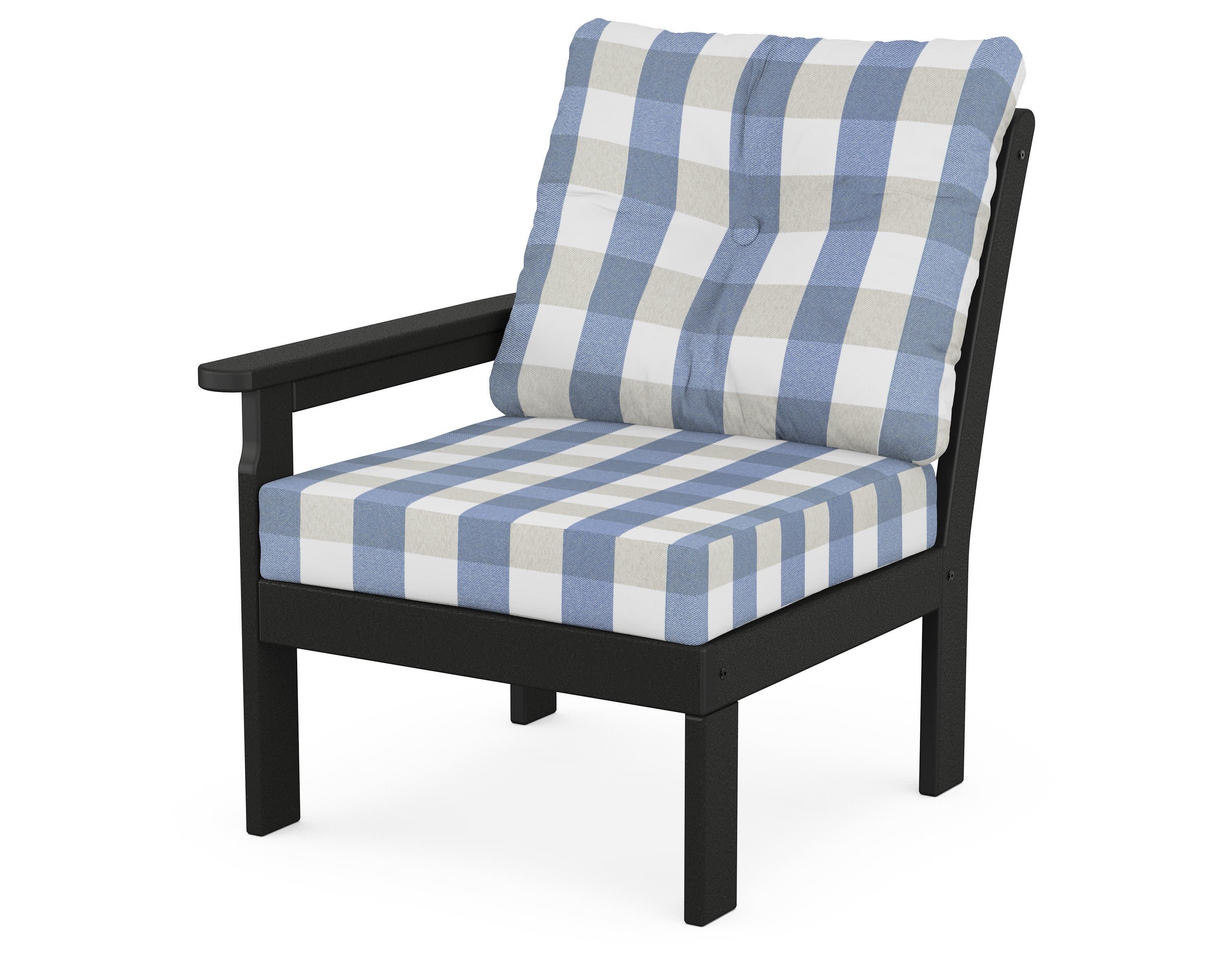 Vineyard Modular Left Arm Chair in Black / Buffalo Plaid Sky Blue