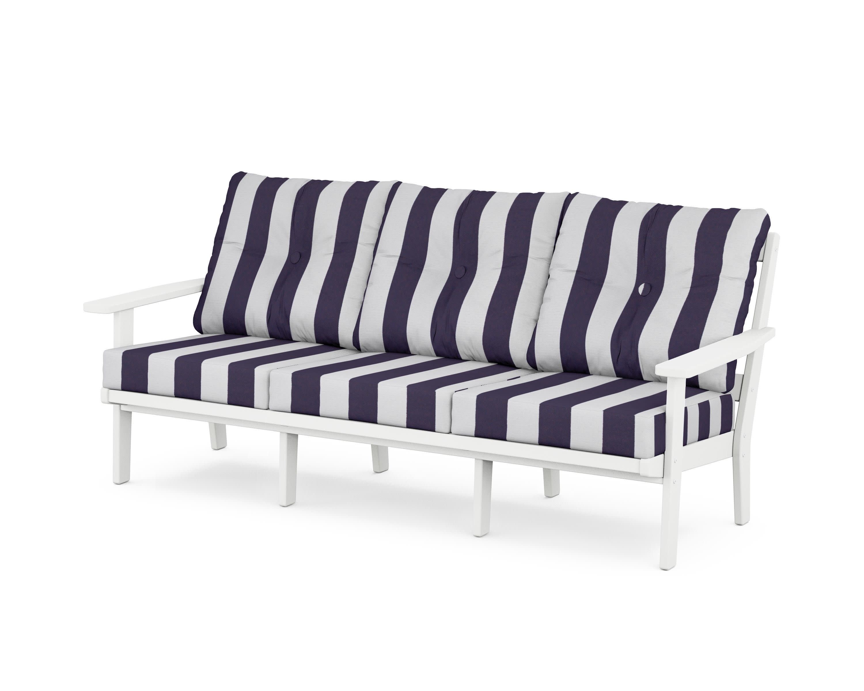Oxford Deep Seating Sofa in White / Cabana Stripe Navy