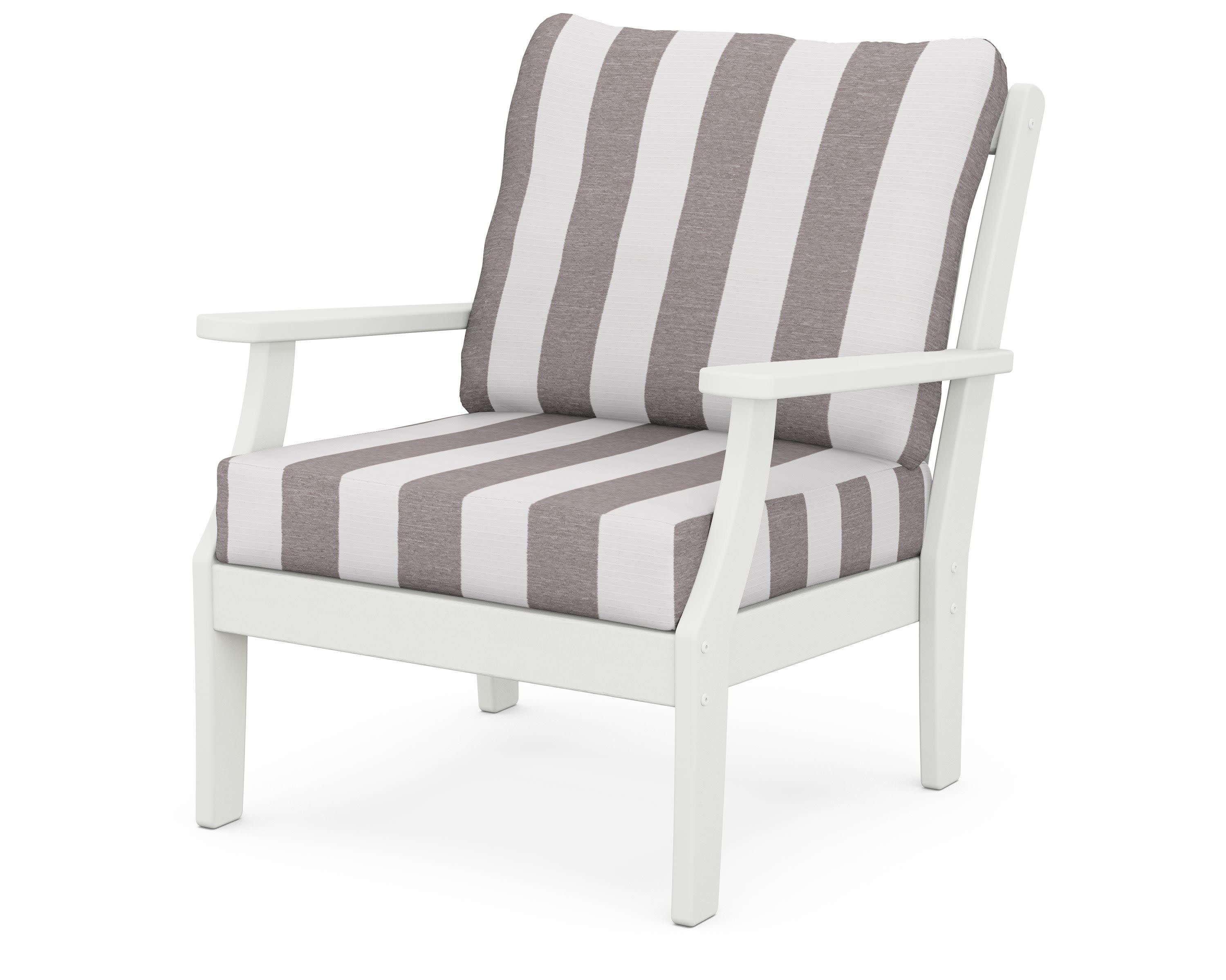 Braxton Deep Seating Chair in Vintage White / Cabana Stripe Grey Mist