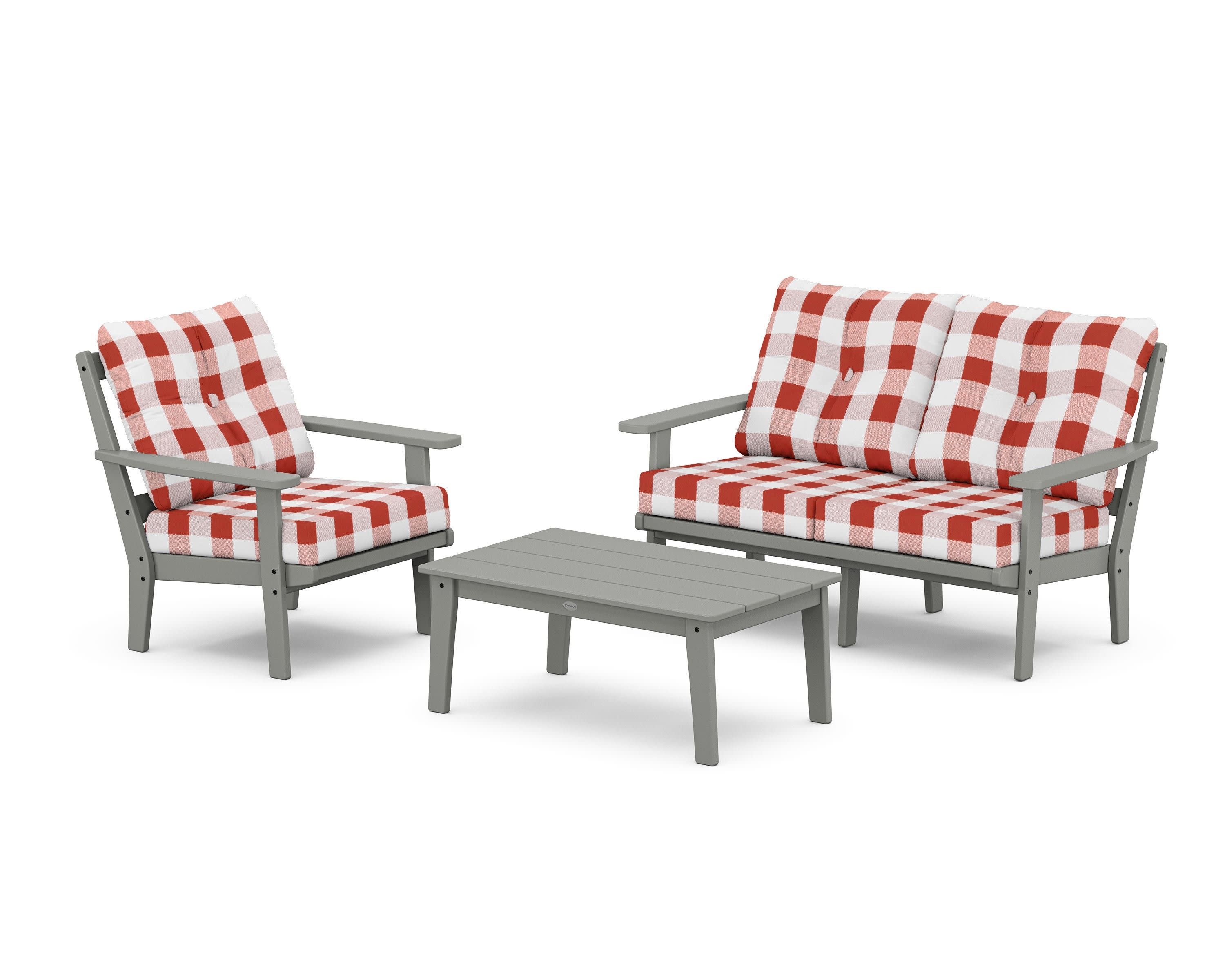 Oxford 3-Piece Deep Seating Set with Loveseat in Slate Grey / Buffalo Plaid Crimson