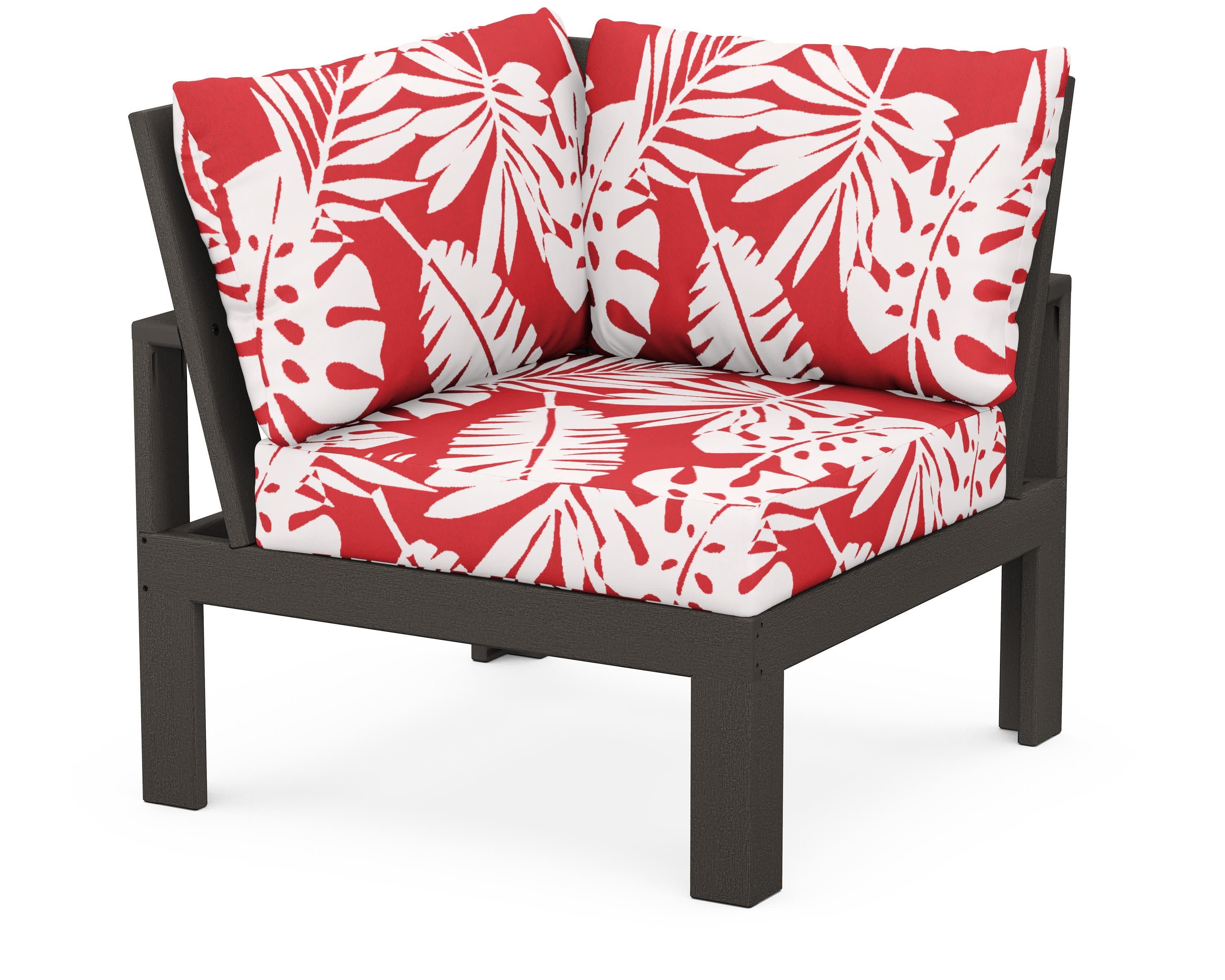 Modular Corner Chair in Vintage Coffee / Leaf Crimson