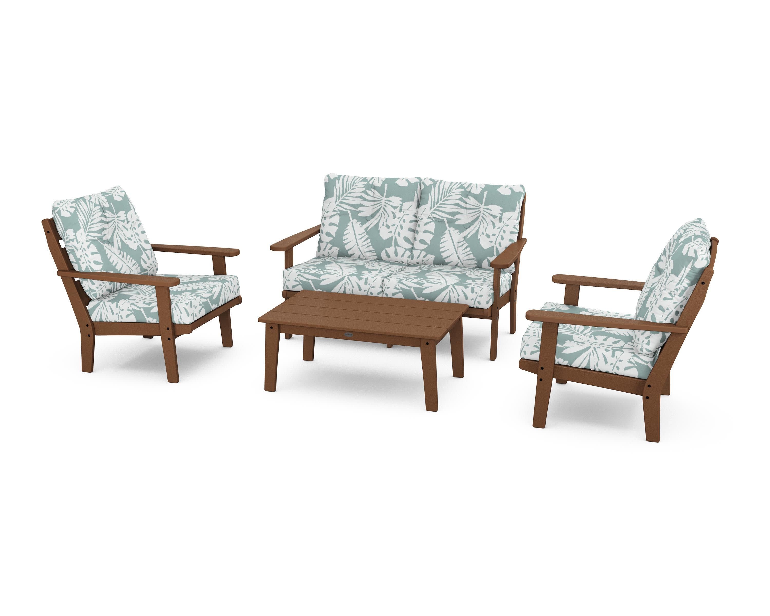 Lakeside 4-Piece Deep Seating Set in Teak / Leaf Glacier Spa