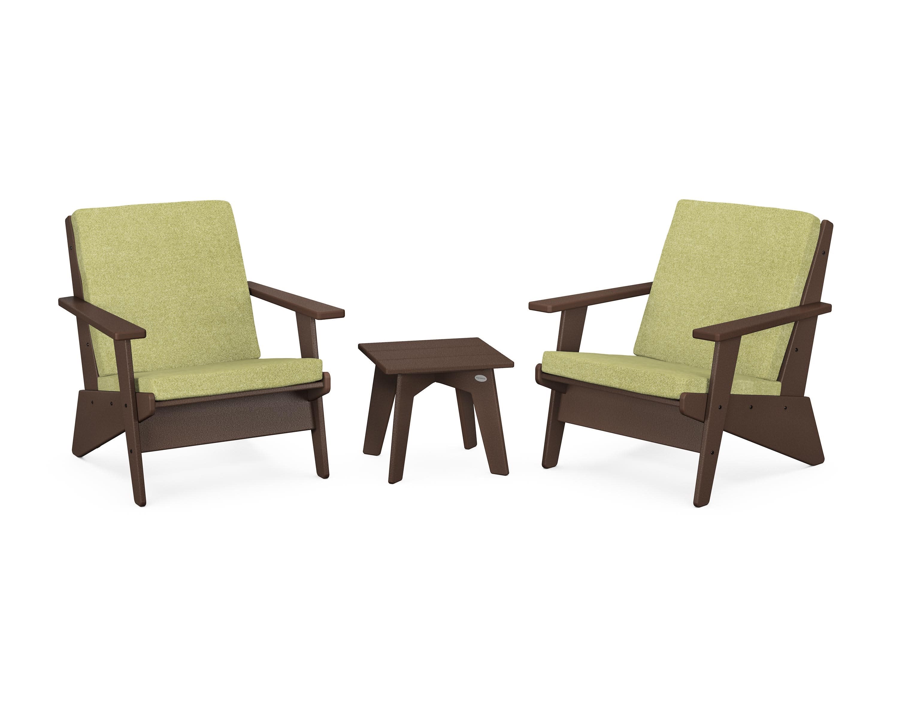 Riviera Modern Lounge 3-Piece Set in Mahogany / Chartreuse Boucle