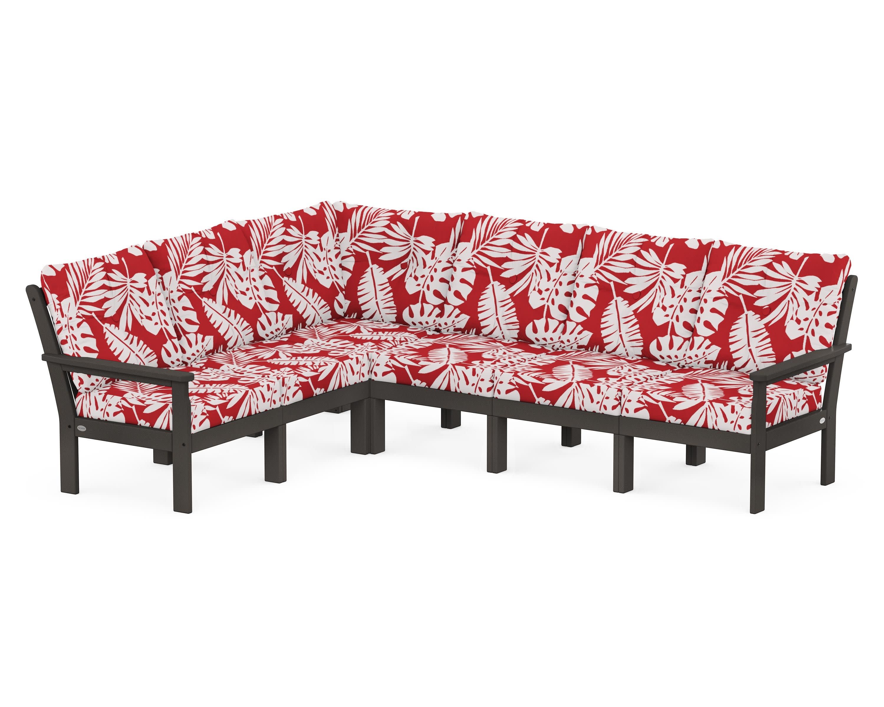 Vineyard 6-Piece Sectional in Vintage Coffee / Leaf Crimson