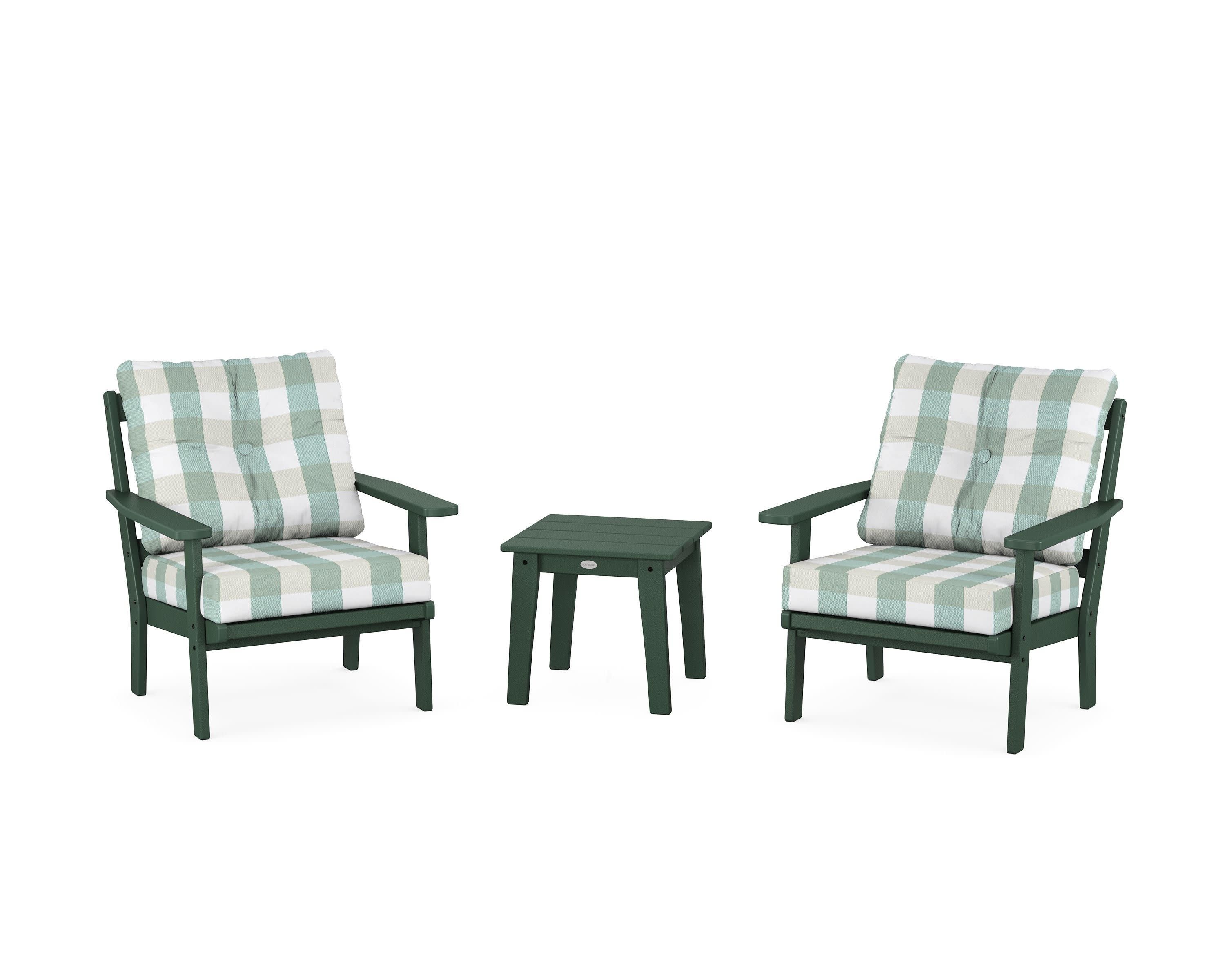 Oxford 3-Piece Deep Seating Set in Green / Buffalo Plaid Glacier Spa