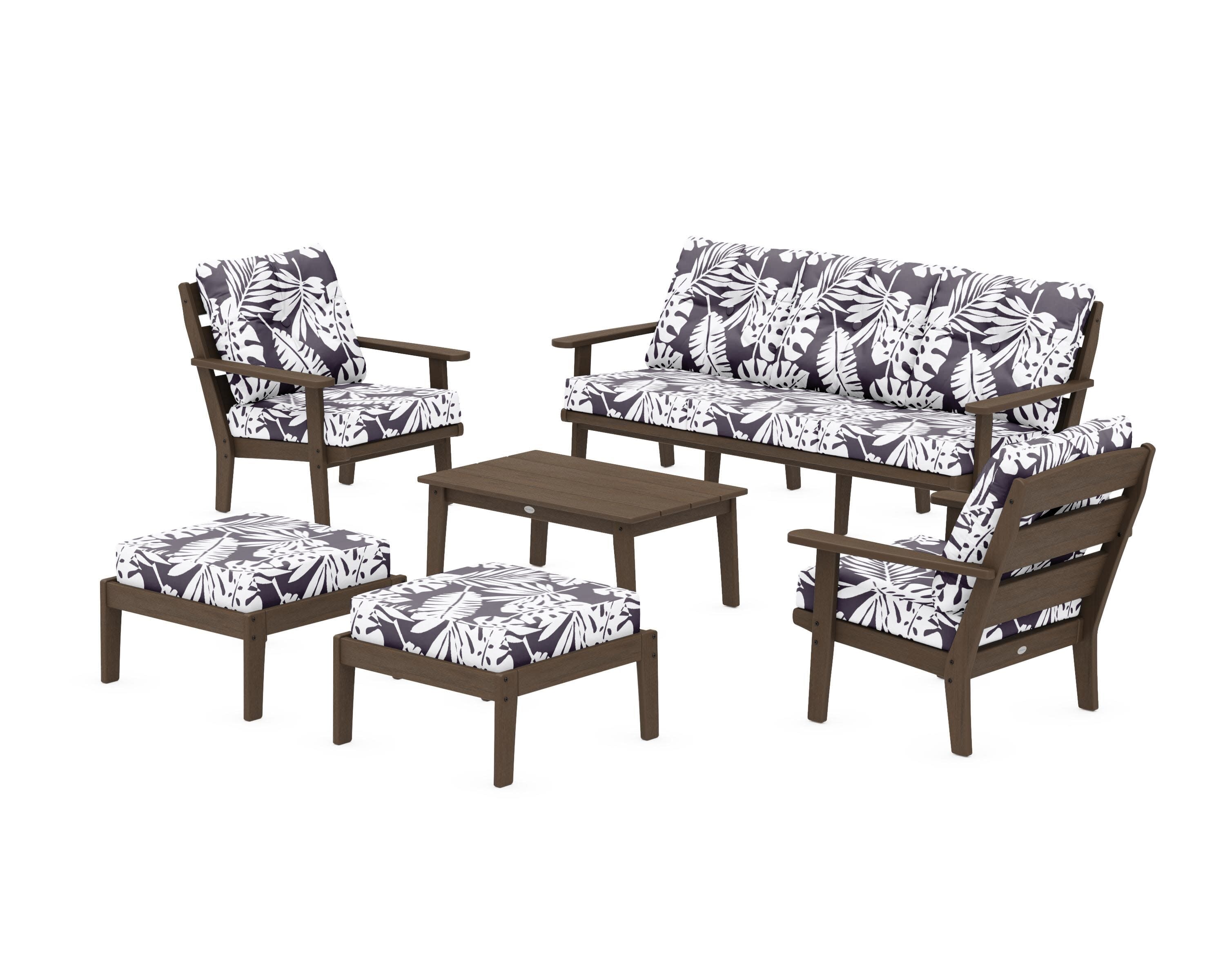 Lakeside 6-Piece Lounge Sofa Set in Kona / Leaf Navy