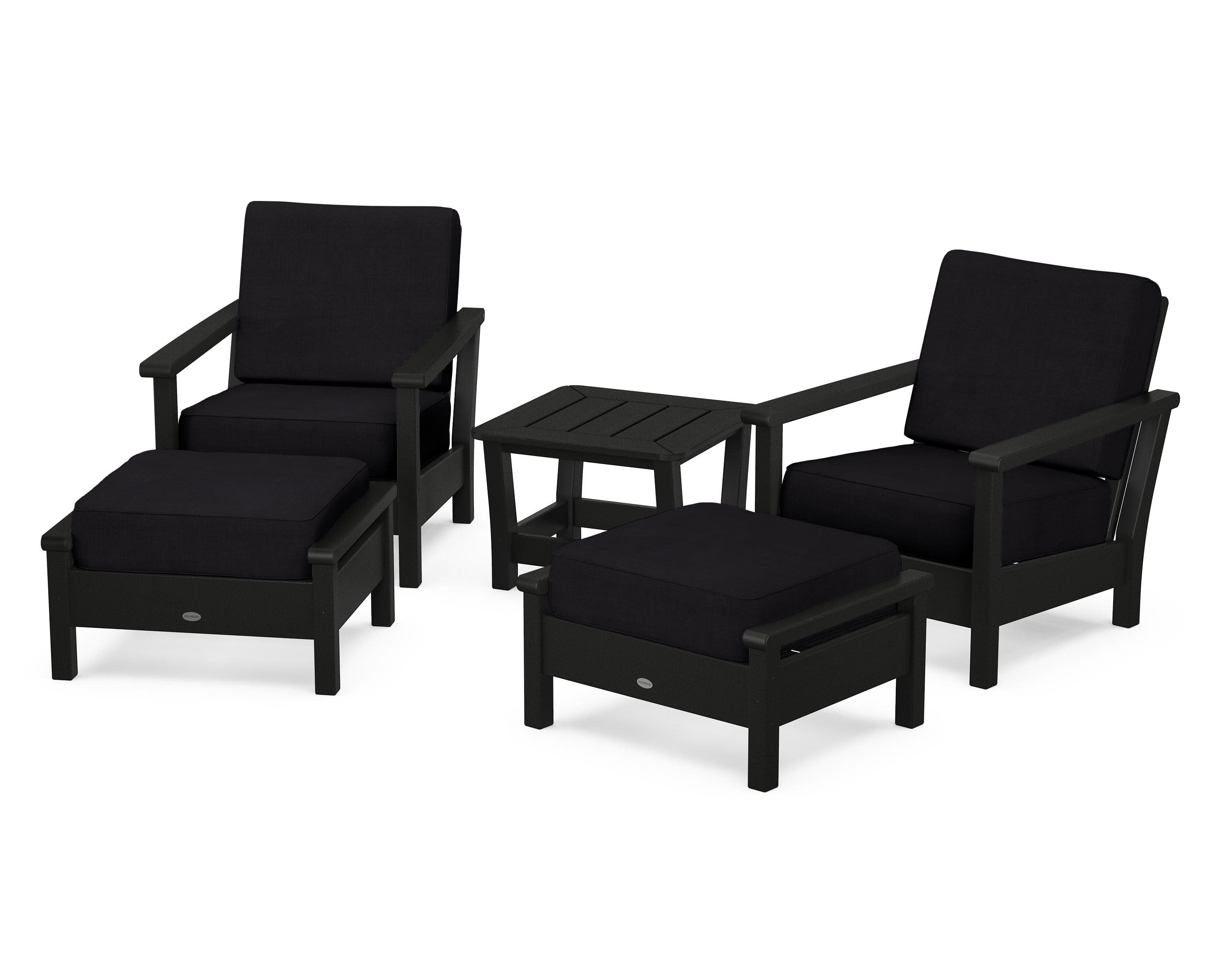 Harbour 5-Piece Deep Seating Chair Set in Black / Midnight Linen