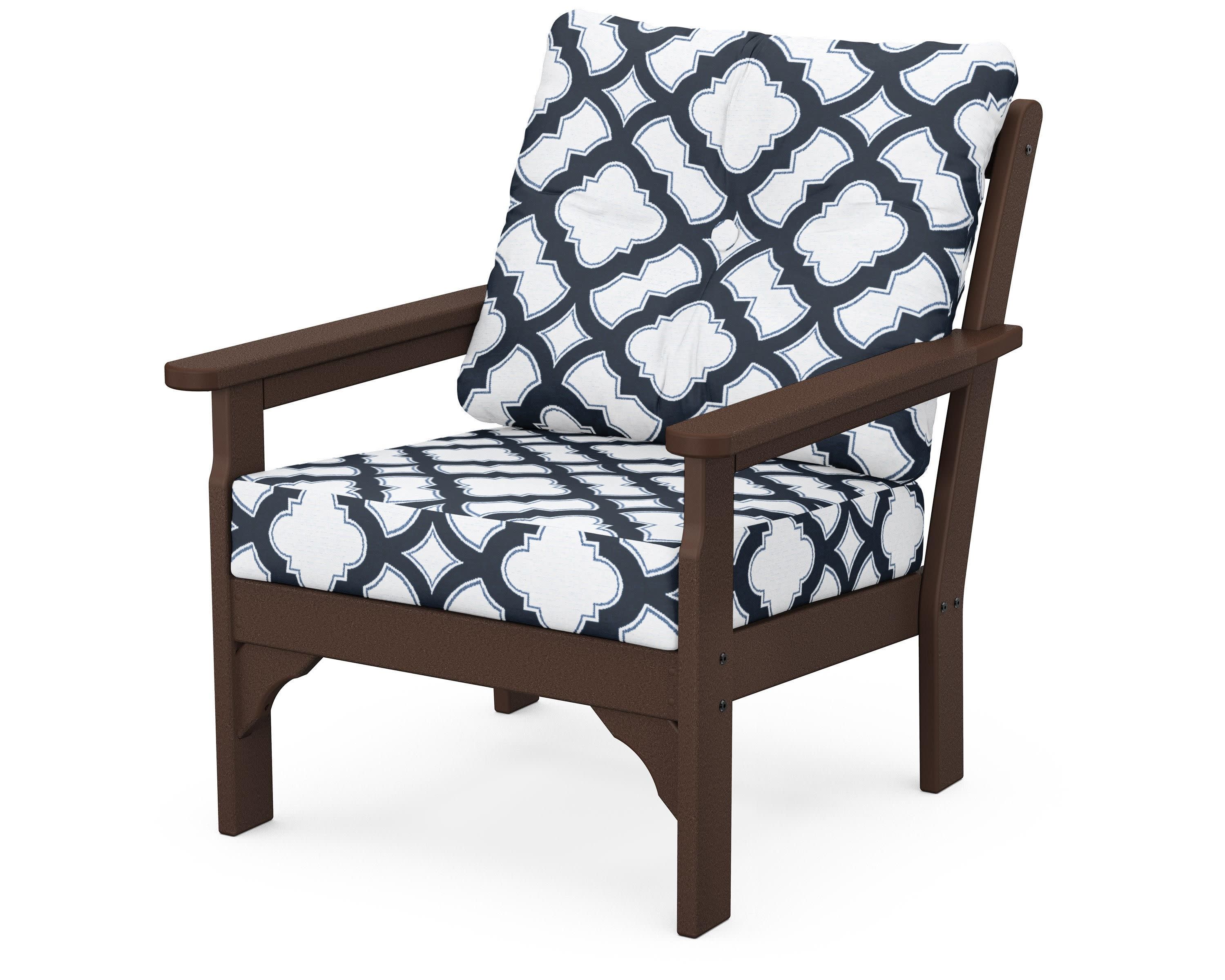 Vineyard Deep Seating Chair in Mahogany / Trellis Marine Indigo