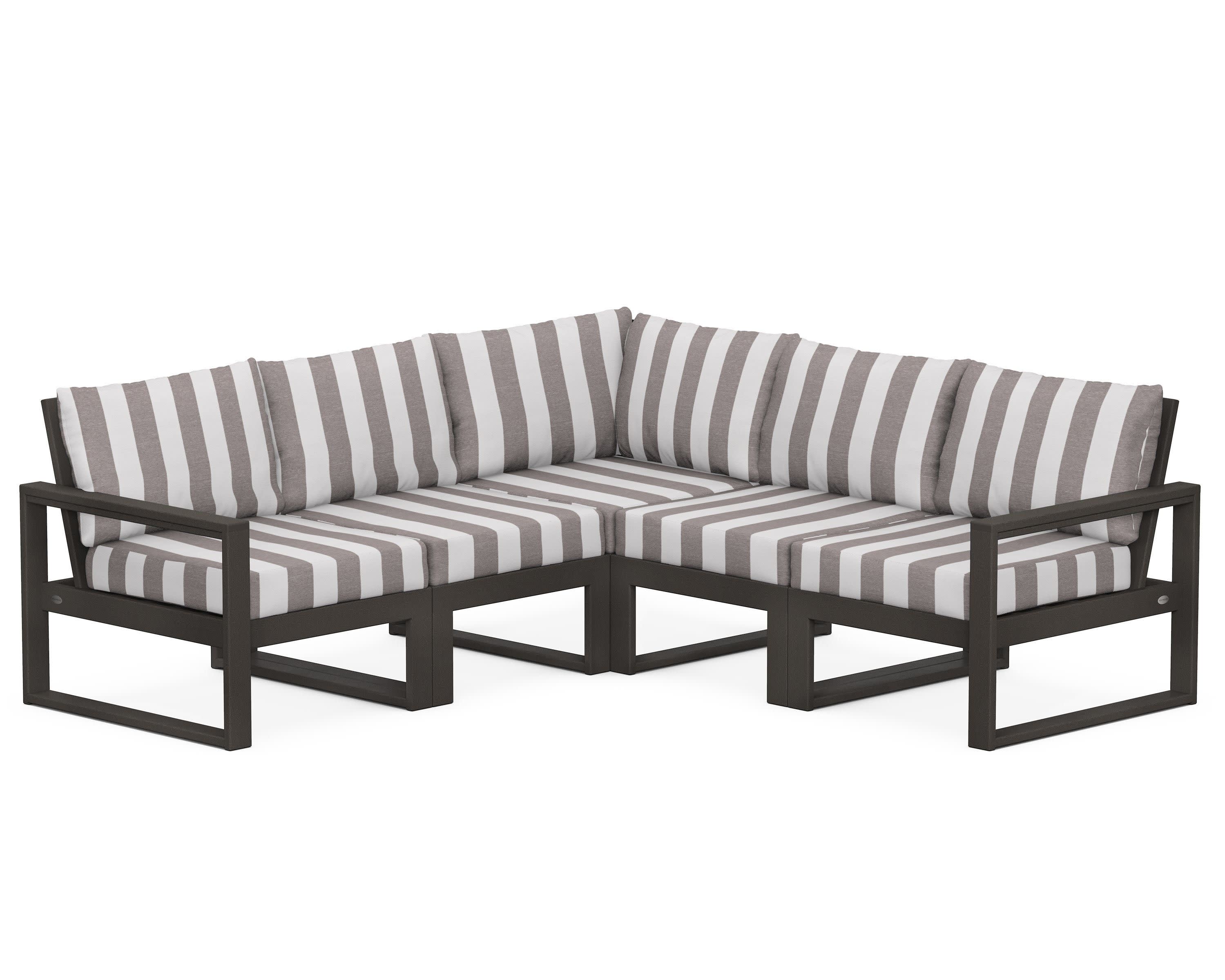 EDGE 5-Piece Modular Deep Seating Set in Vintage Coffee / Cabana Stripe Grey Mist