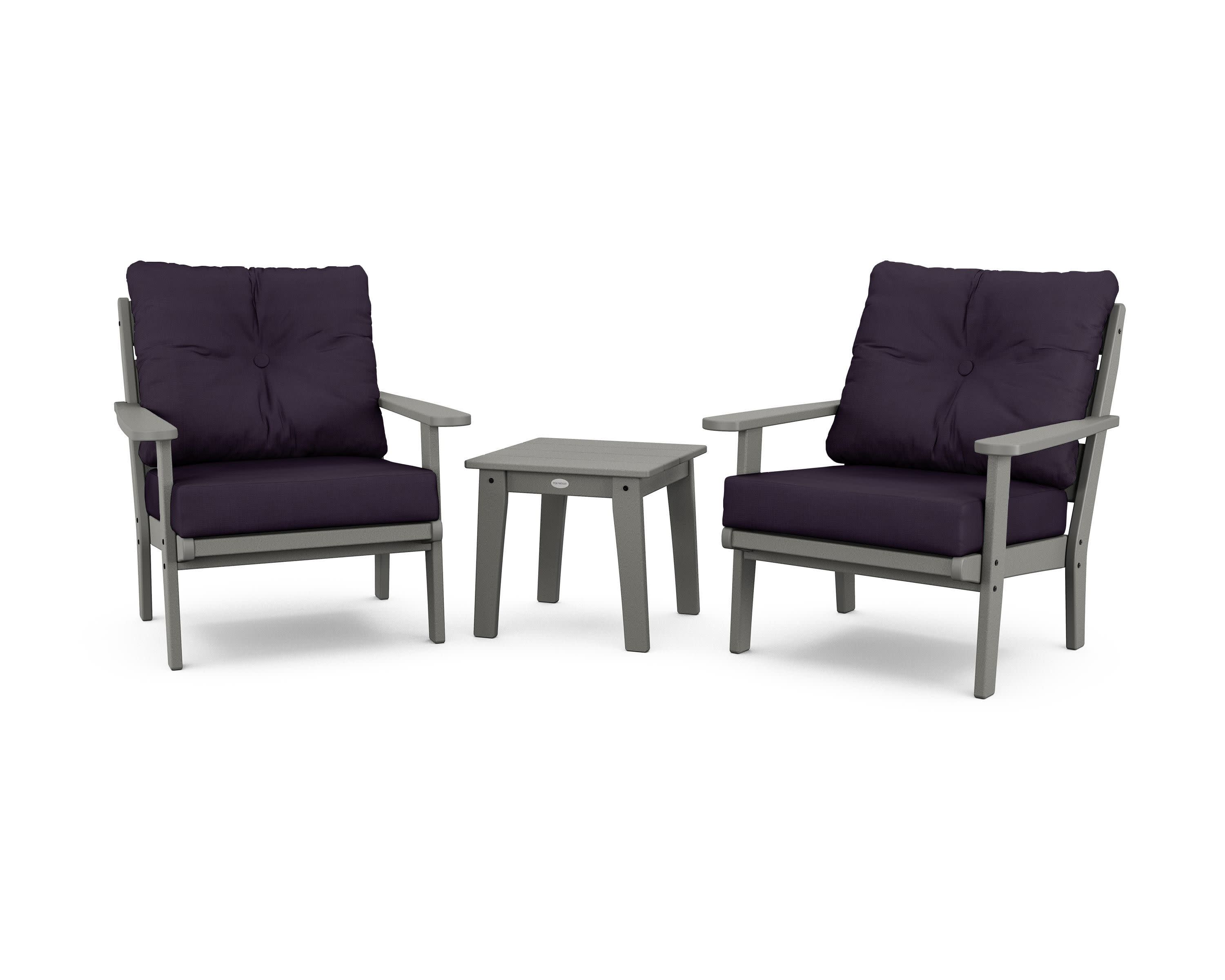 Lakeside 3-Piece Deep Seating Chair Set in Slate Grey / Navy Linen