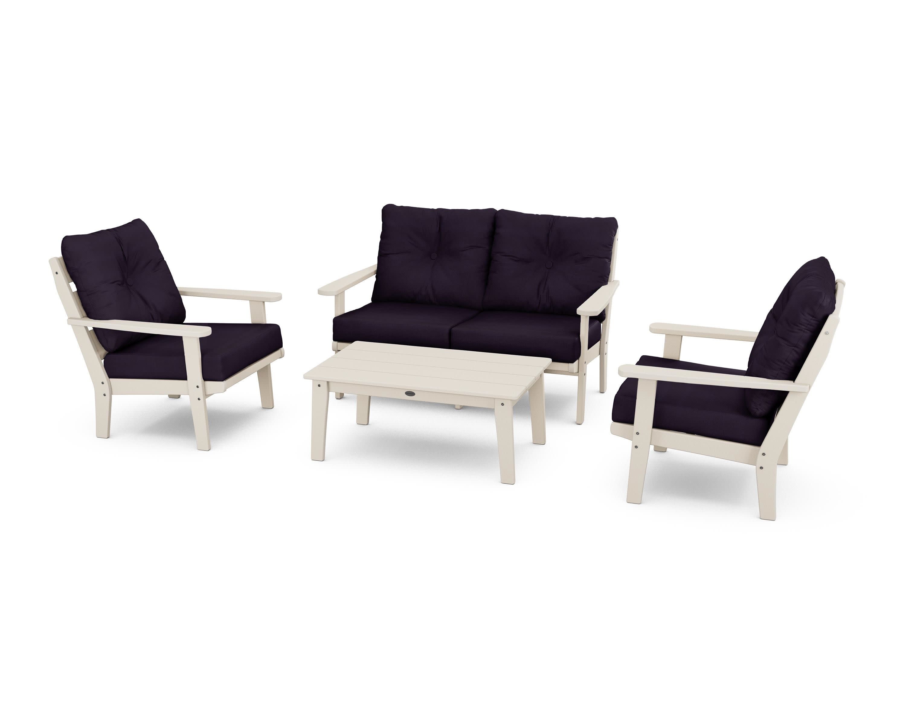 Lakeside 4-Piece Deep Seating Set in Sand / Navy Linen