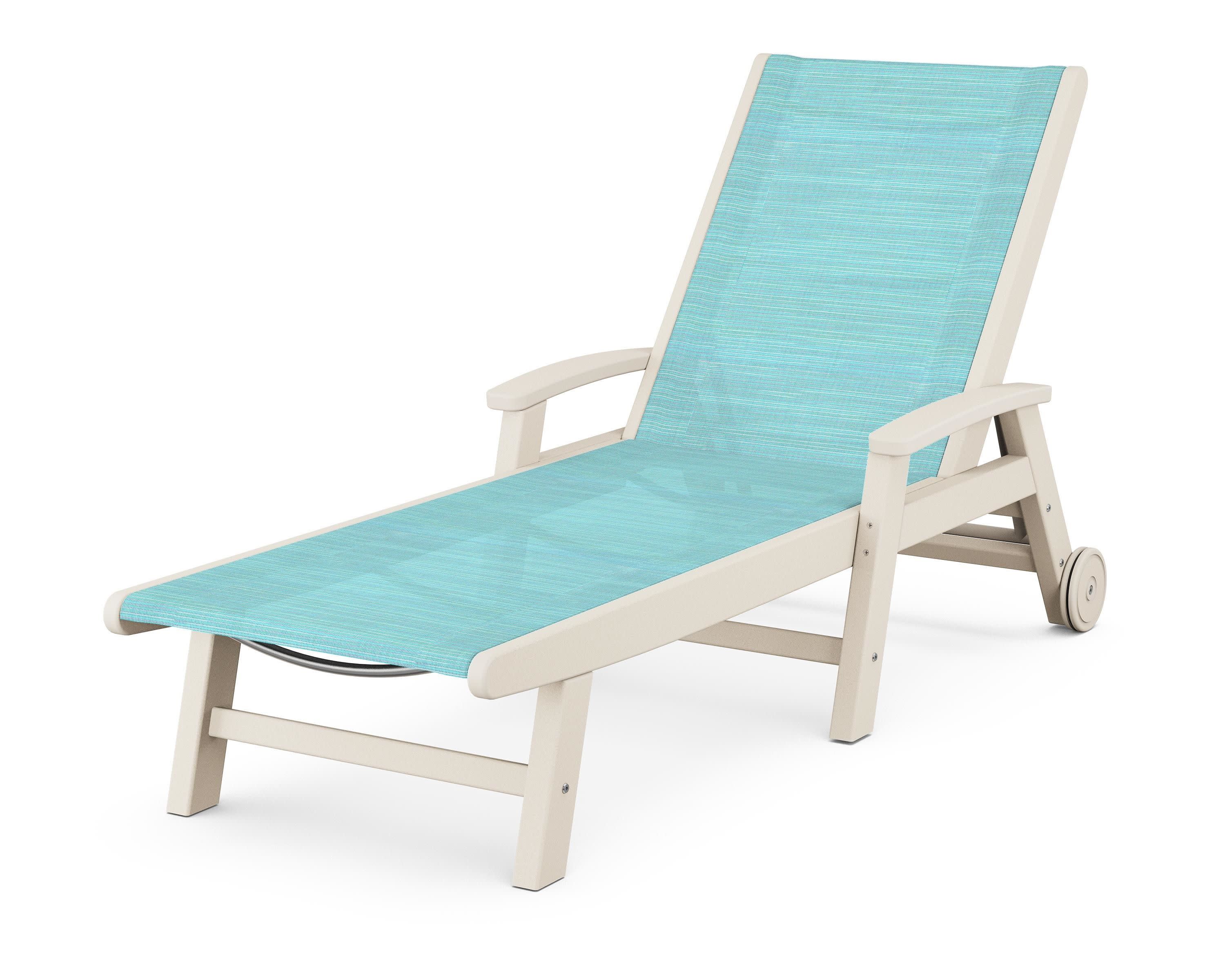Coastal Chaise with Wheels in Sand / Dupioni Aquamarine Sling