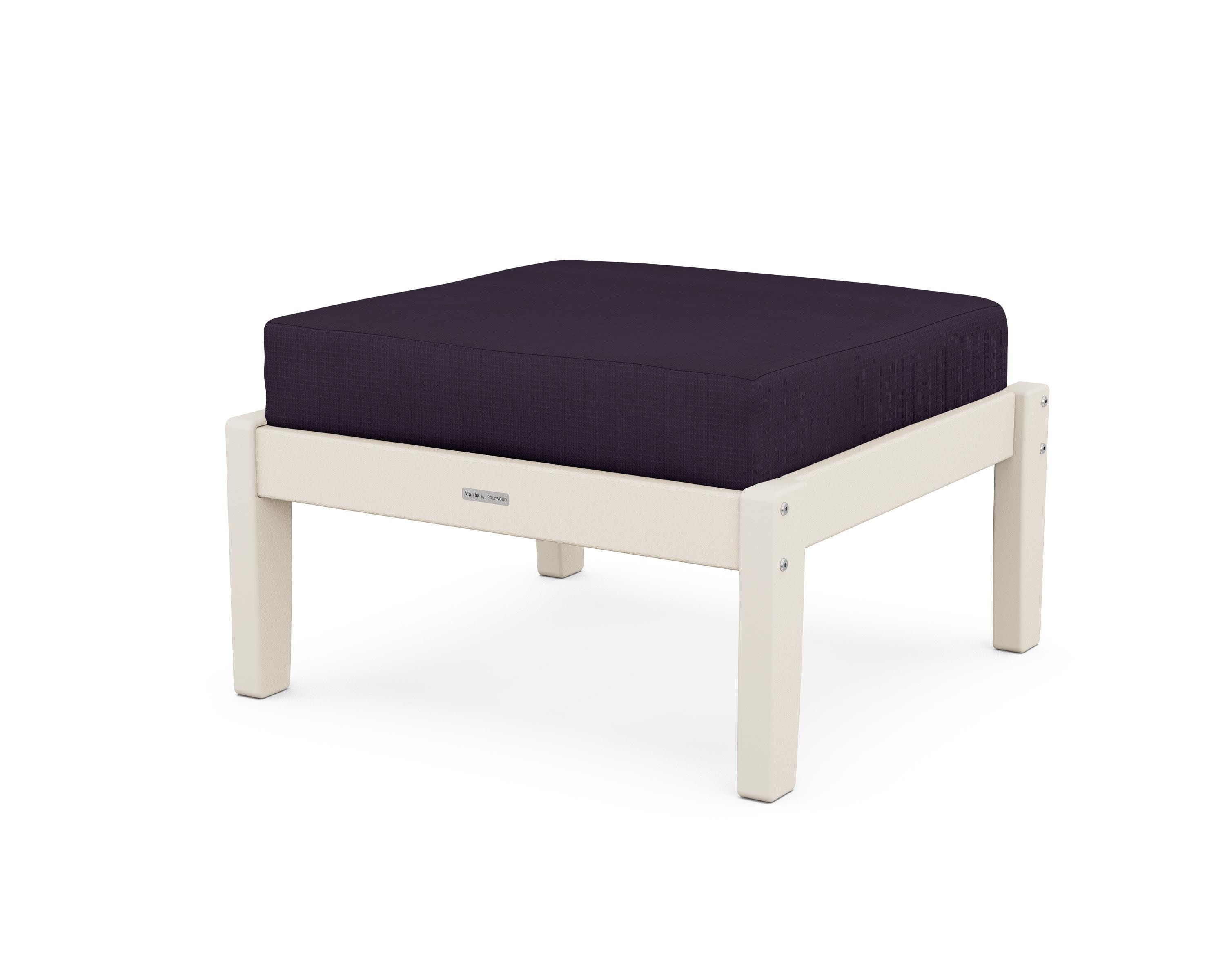 Chinoiserie Deep Seating Ottoman in Sand / Navy Linen