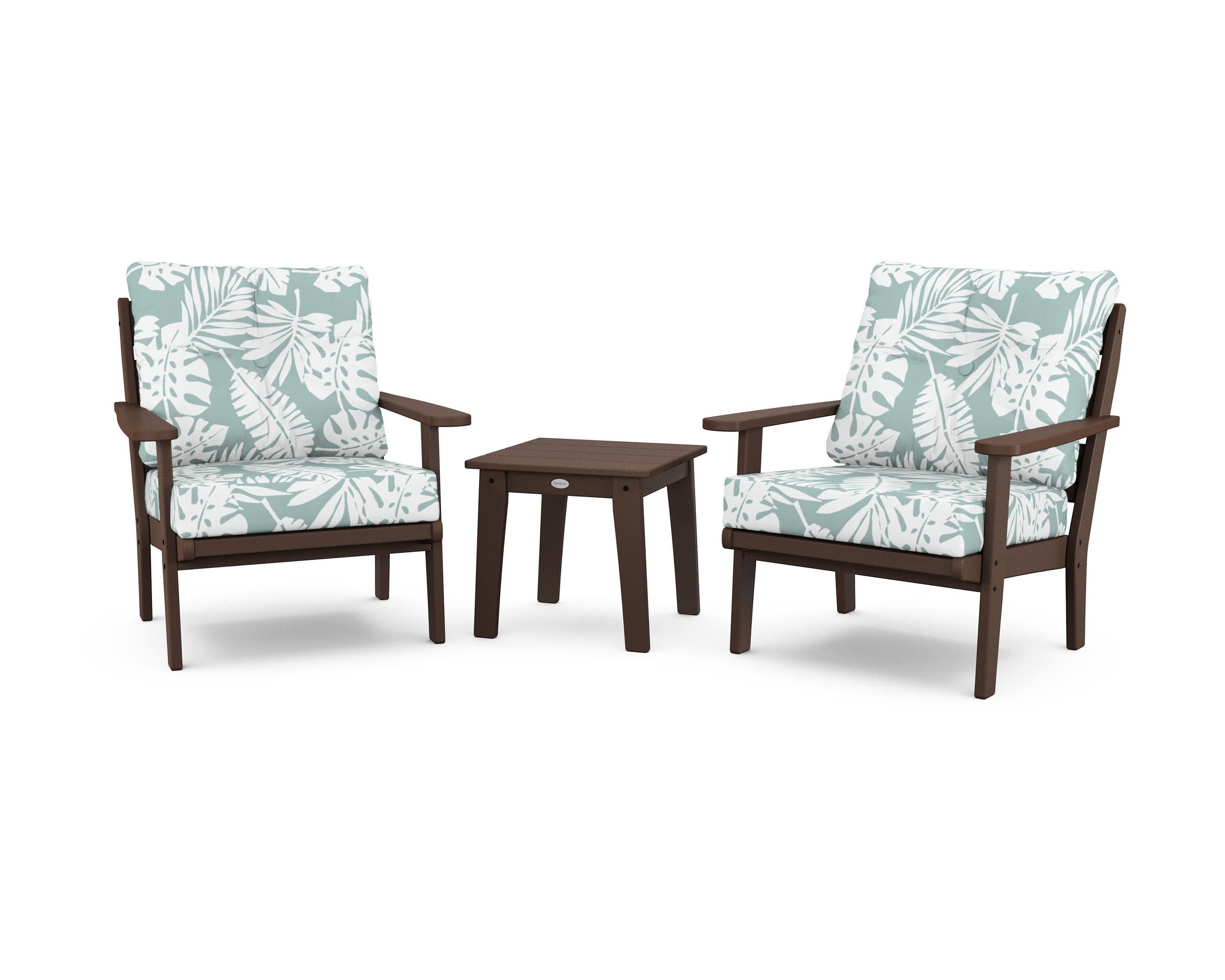 Lakeside 3-Piece Deep Seating Chair Set in Mahogany / Leaf Glacier Spa