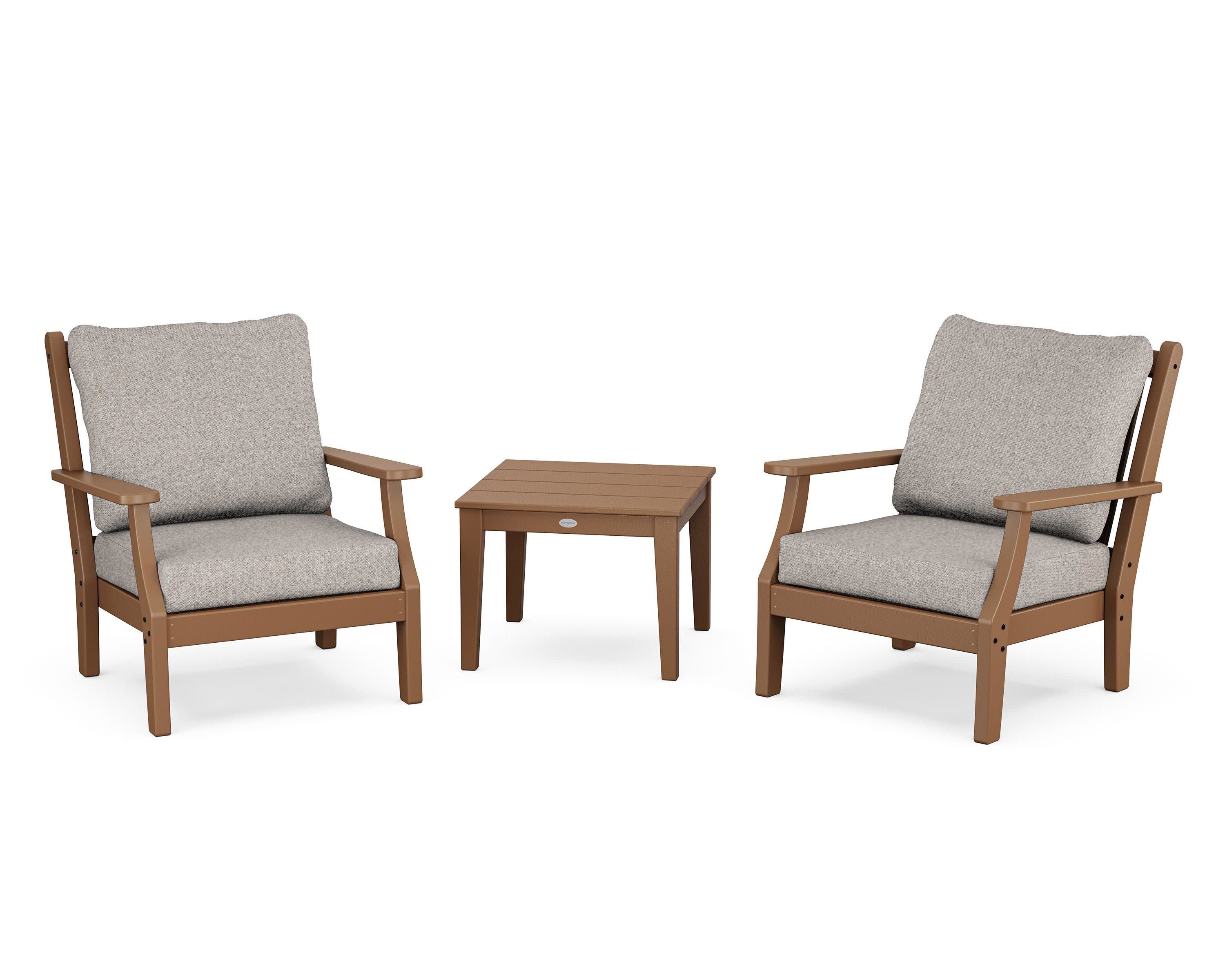 Wovendale 3-Piece Deep Seating Set in Teak / Weathered Tweed