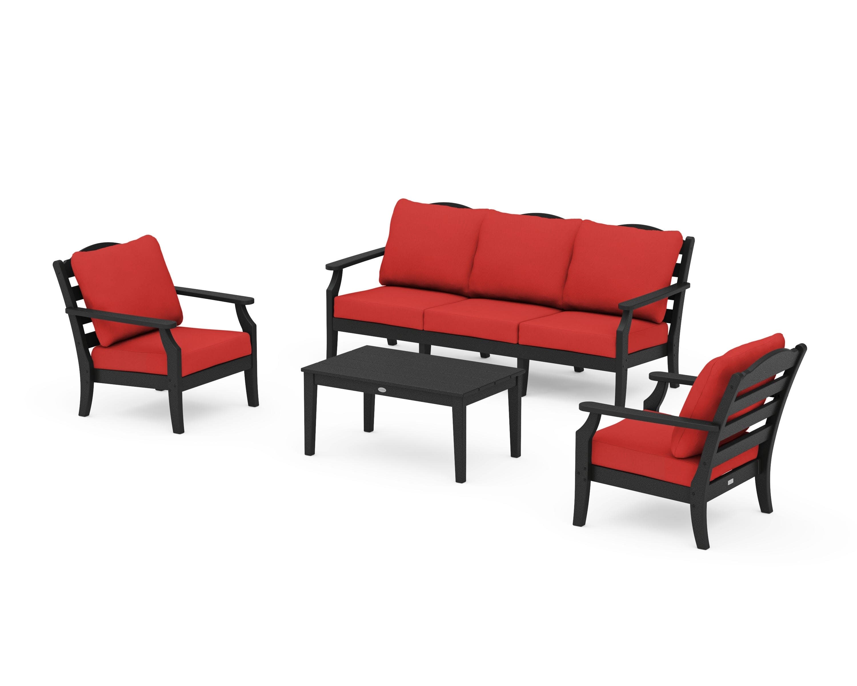 Savannah 4-Piece Deep Seating Set with Sofa in Black / Crimson Linen