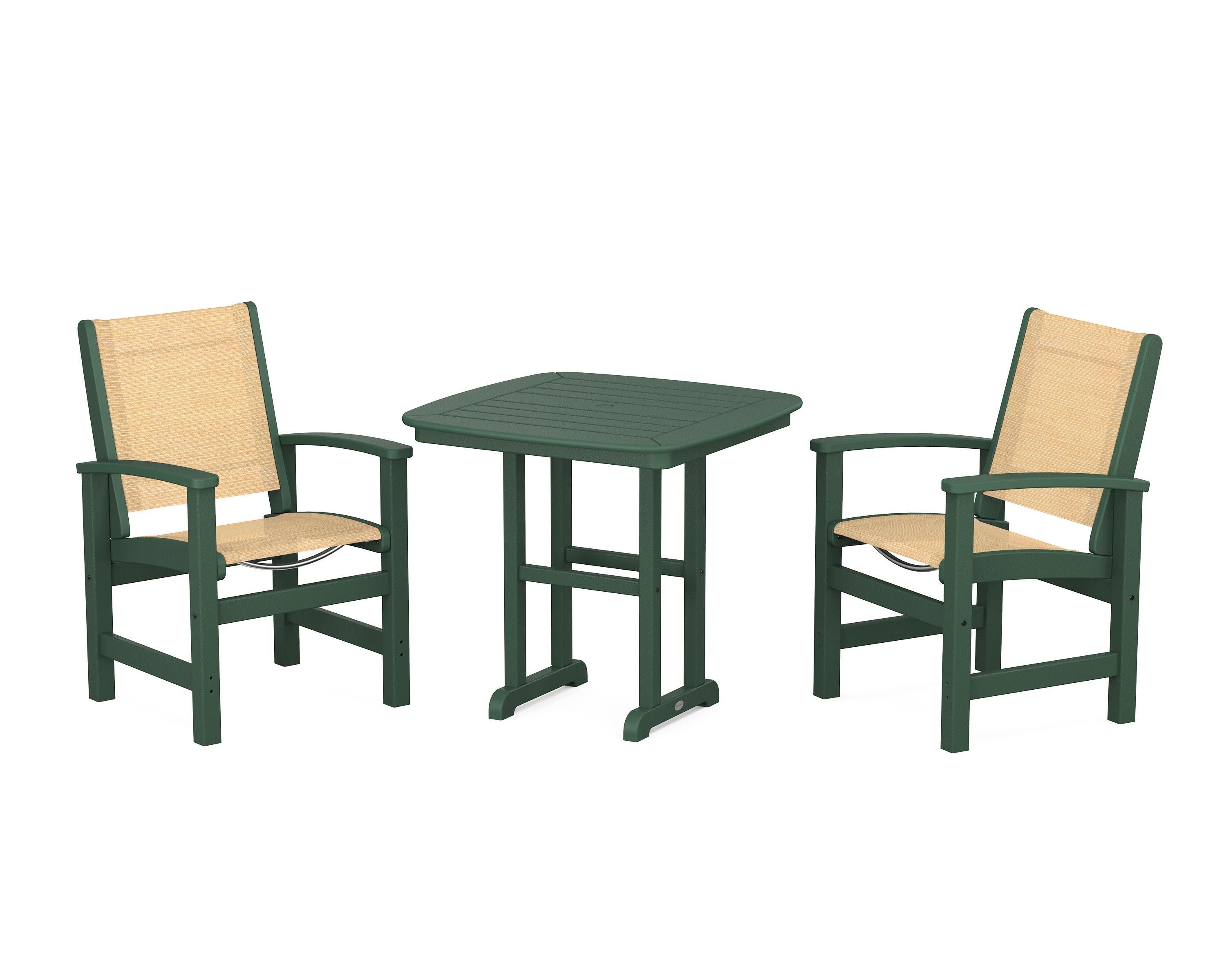 Coastal 3-Piece Dining Set in Green / Dupioni Apricot Sling