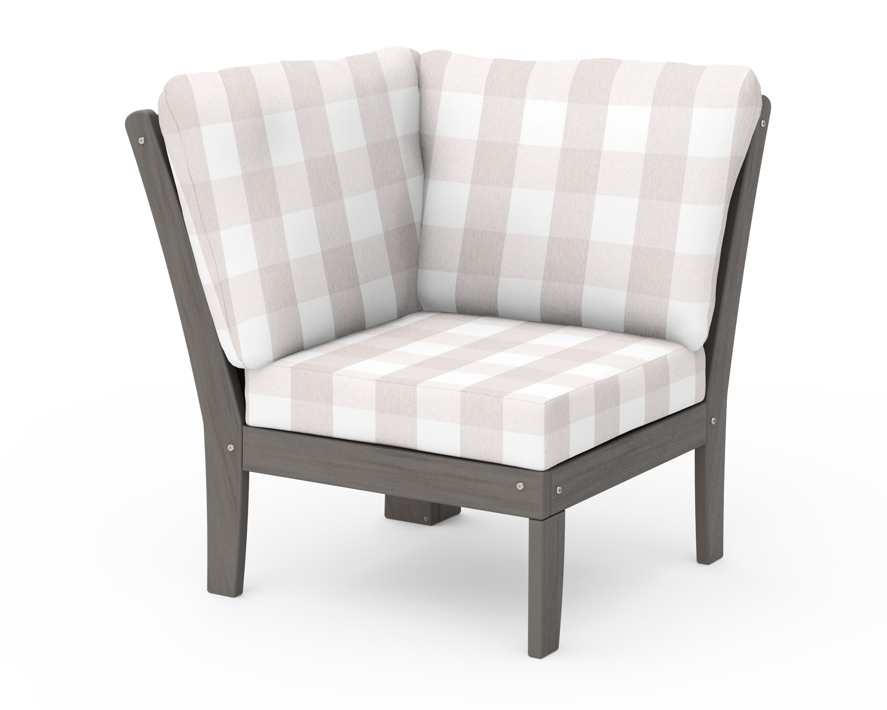 Braxton Modular Corner Chair in Driftwood / Buffalo Plaid Dune Burlap