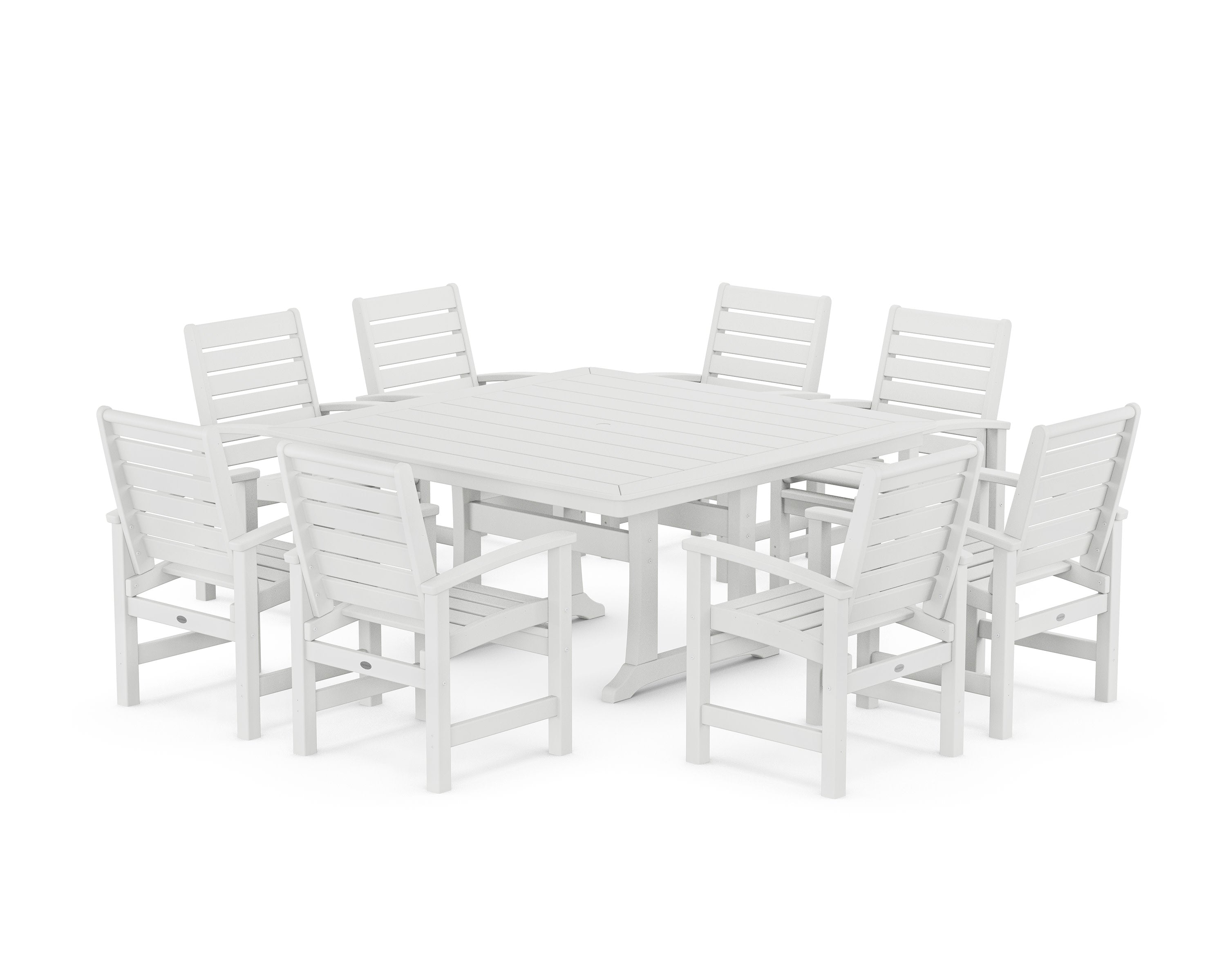 Signature 9-Piece Square Dining Set with Trestle Legs in White