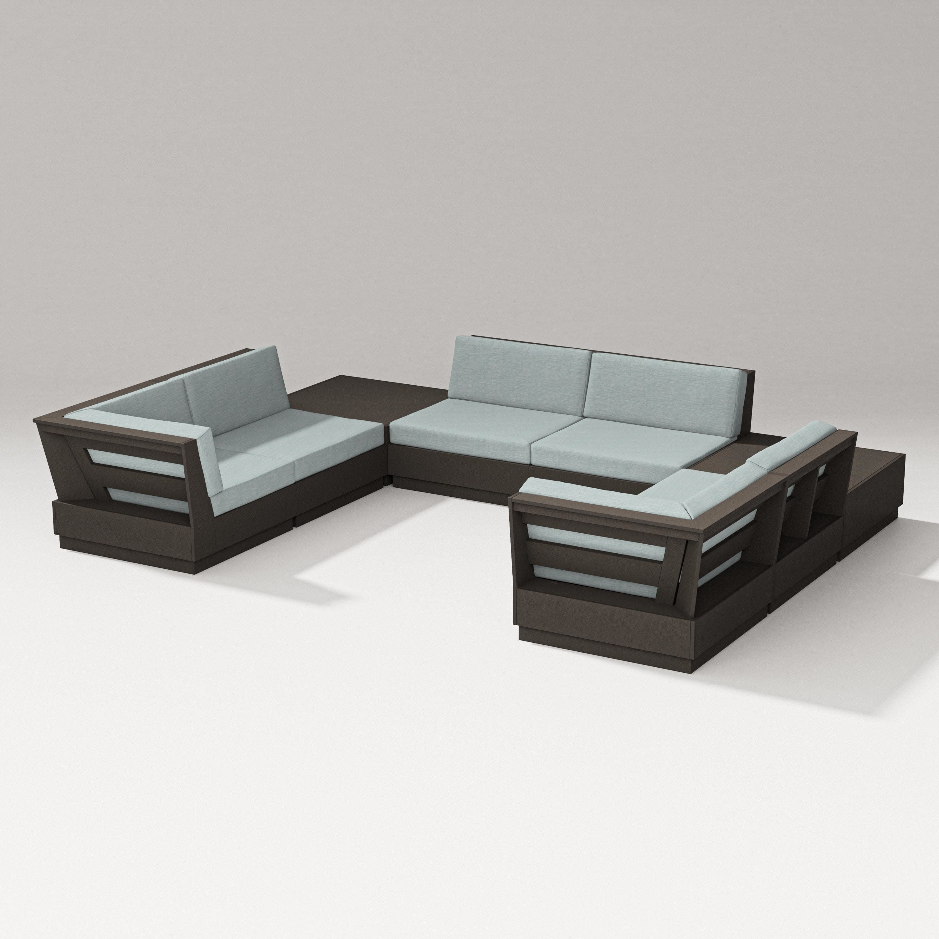 Elevate 8-Piece U-Shaped Sectional in Vintage Coffee / Soothe Mist