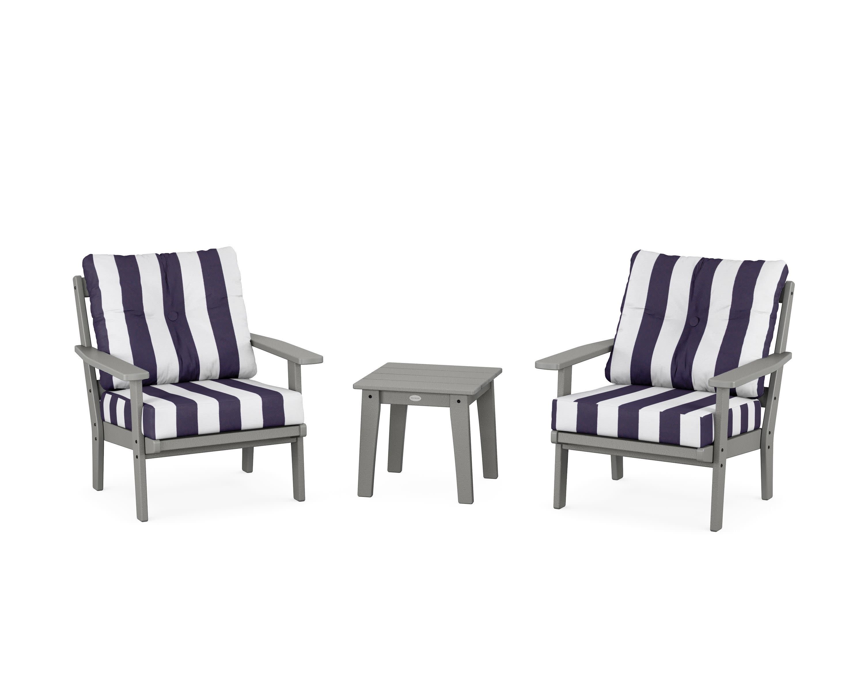 Oxford 3-Piece Deep Seating Set in Slate Grey / Cabana Stripe Navy