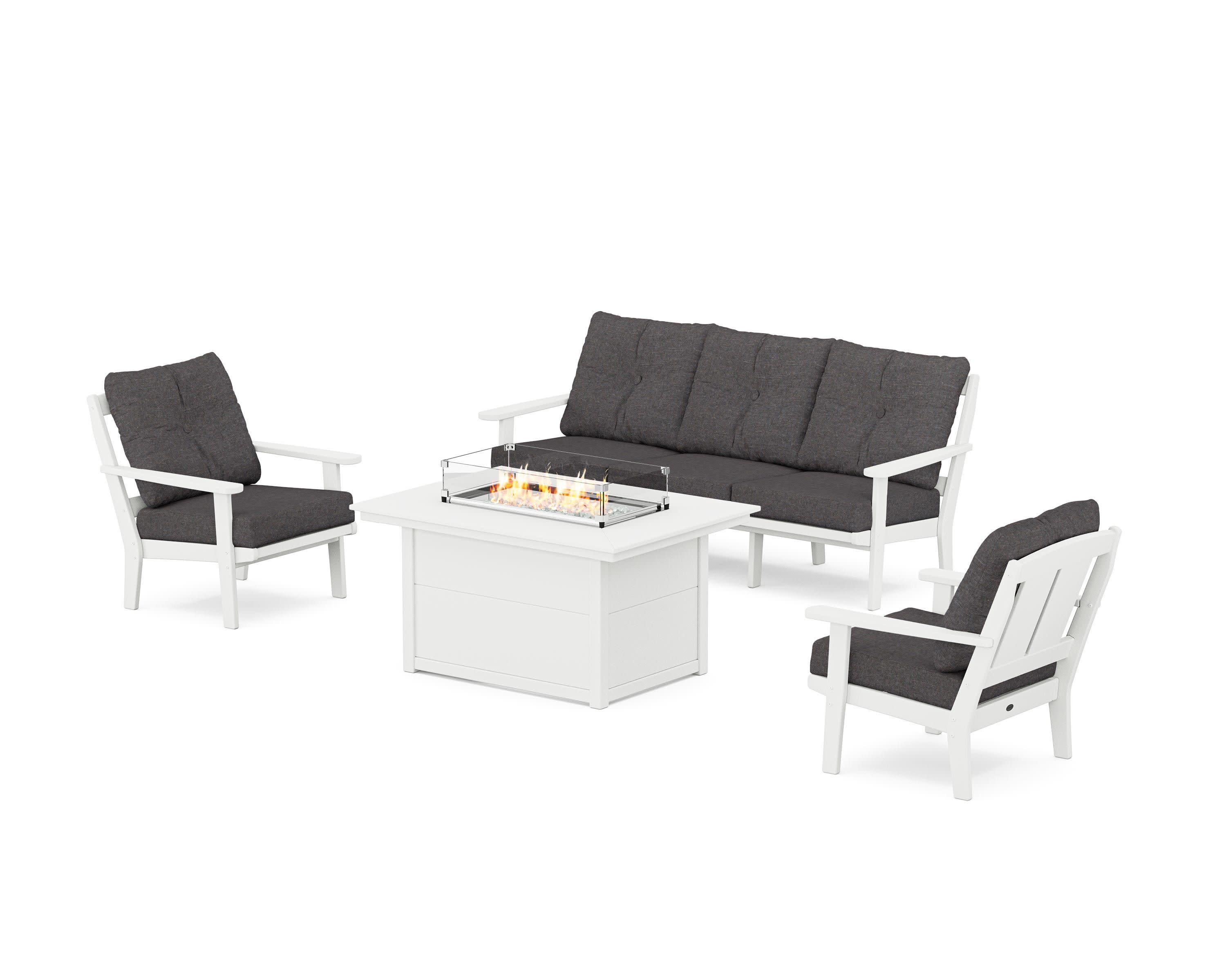 Mission Deep Seating Fire Pit Table Set in White / Ash Charcoal
