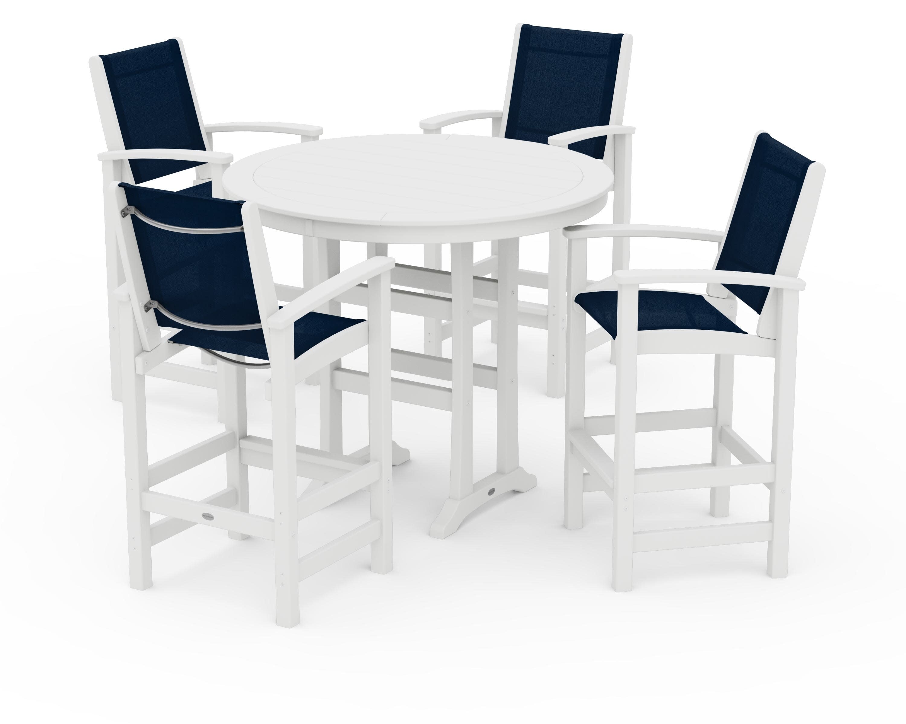 Coastal 5-Piece Nautical Trestle Bar Set in White / Navy Blue Sling