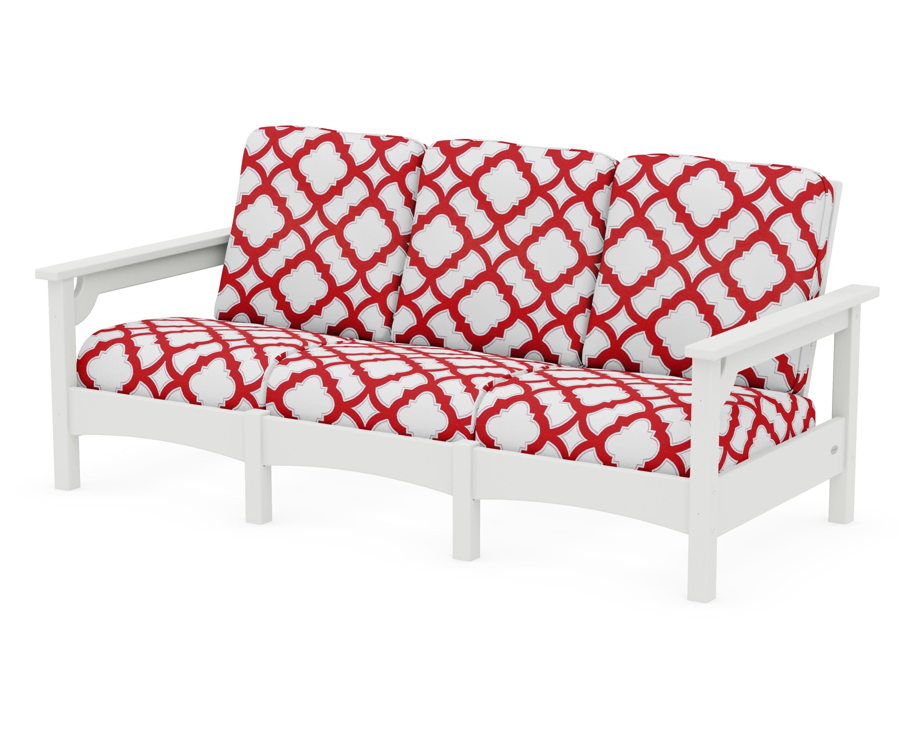 Club Sofa in Vintage White / Trellis Crimson