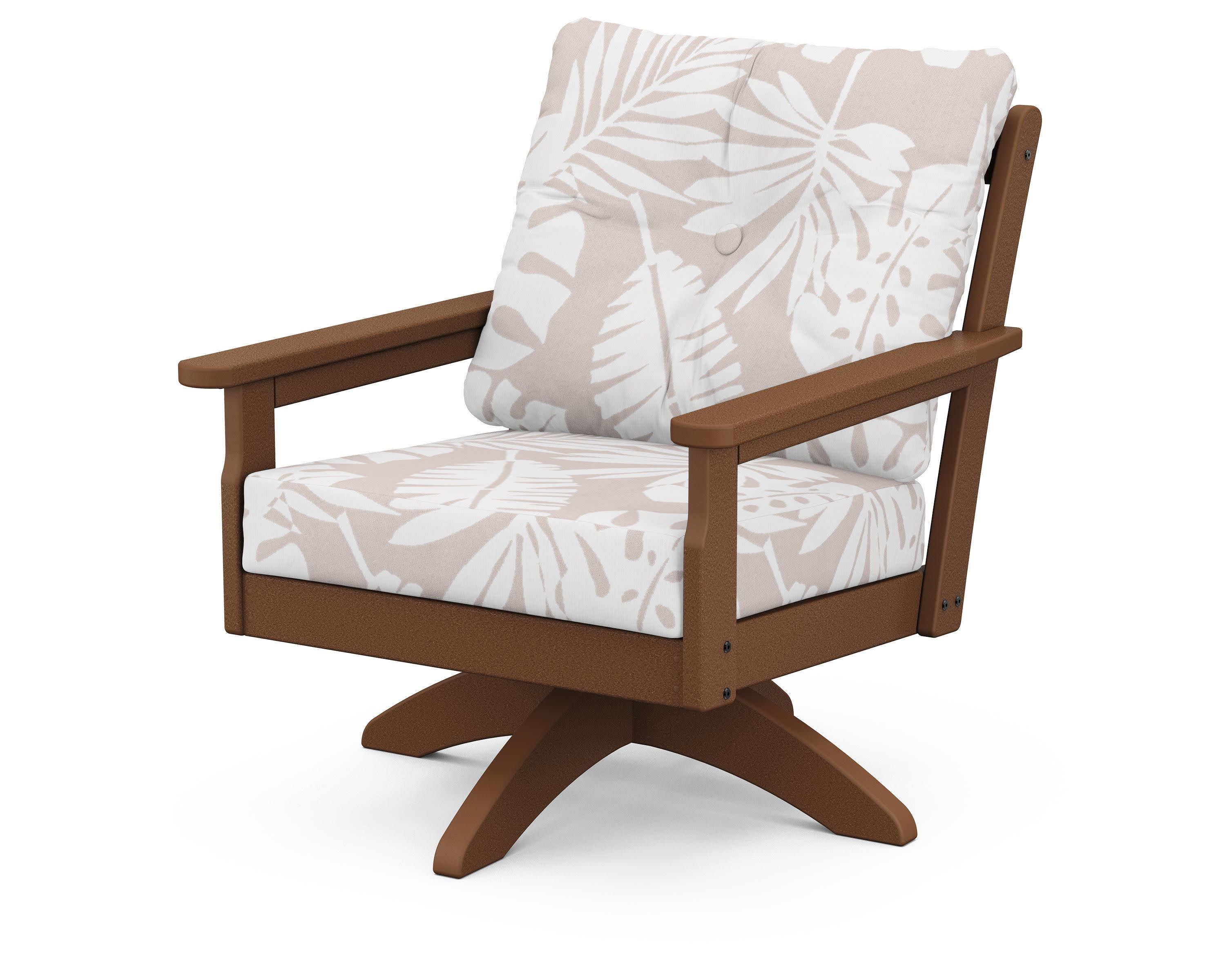 Vineyard Deep Seating Swivel Chair in Teak / Leaf Dune Burlap
