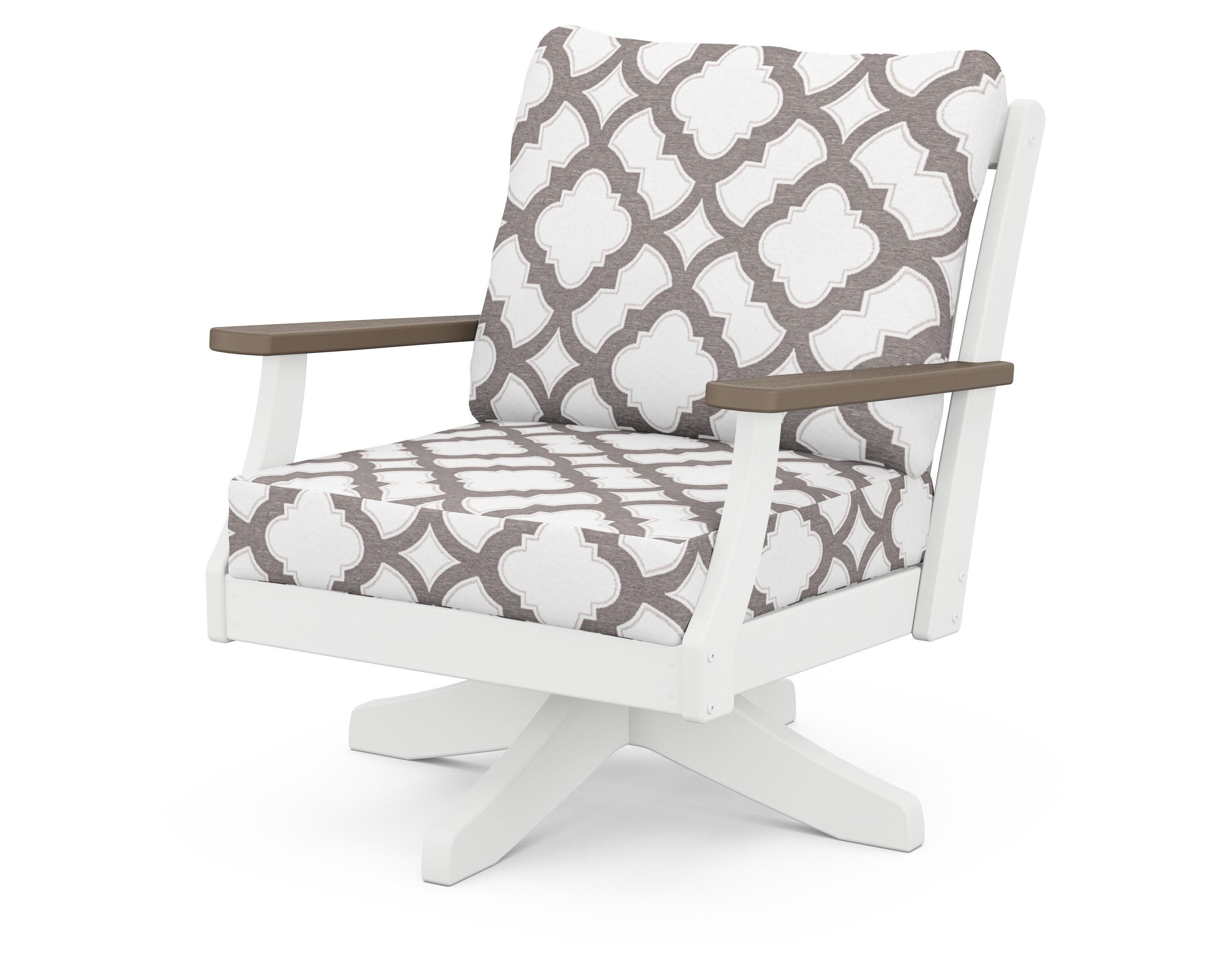 Braxton Deep Seating Swivel Chair in White / Kona / Trellis Grey Mist