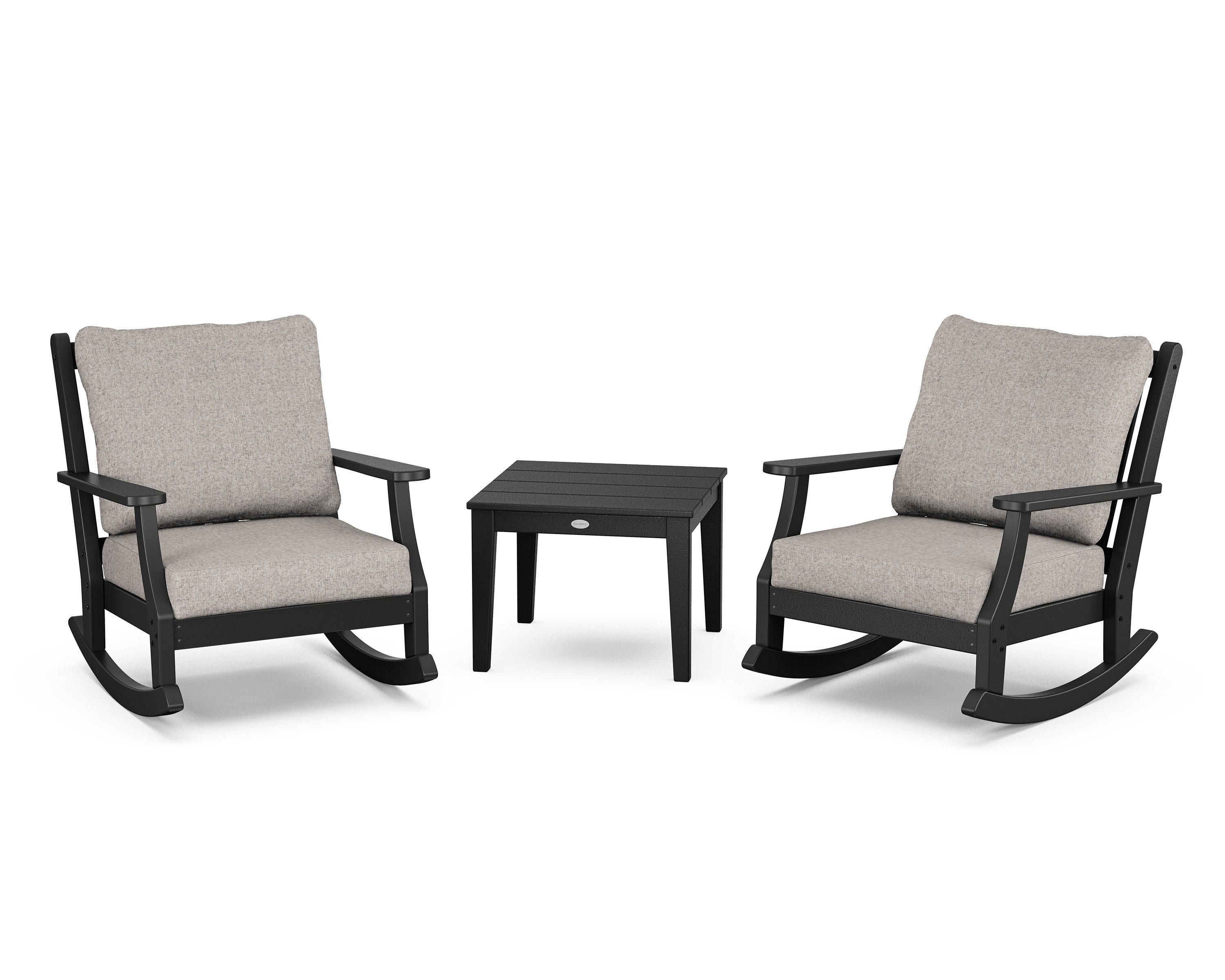 Wovendale 3-Piece Deep Seating Rocker Set in Black / Weathered Tweed
