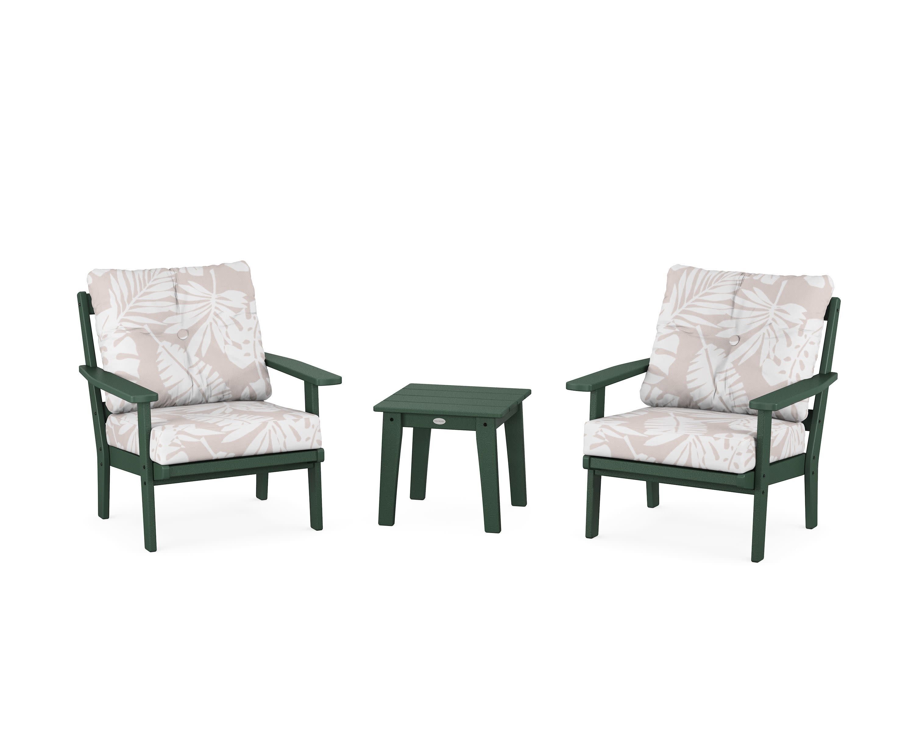 Prairie 3-Piece Deep Seating Set in Green / Leaf Dune Burlap