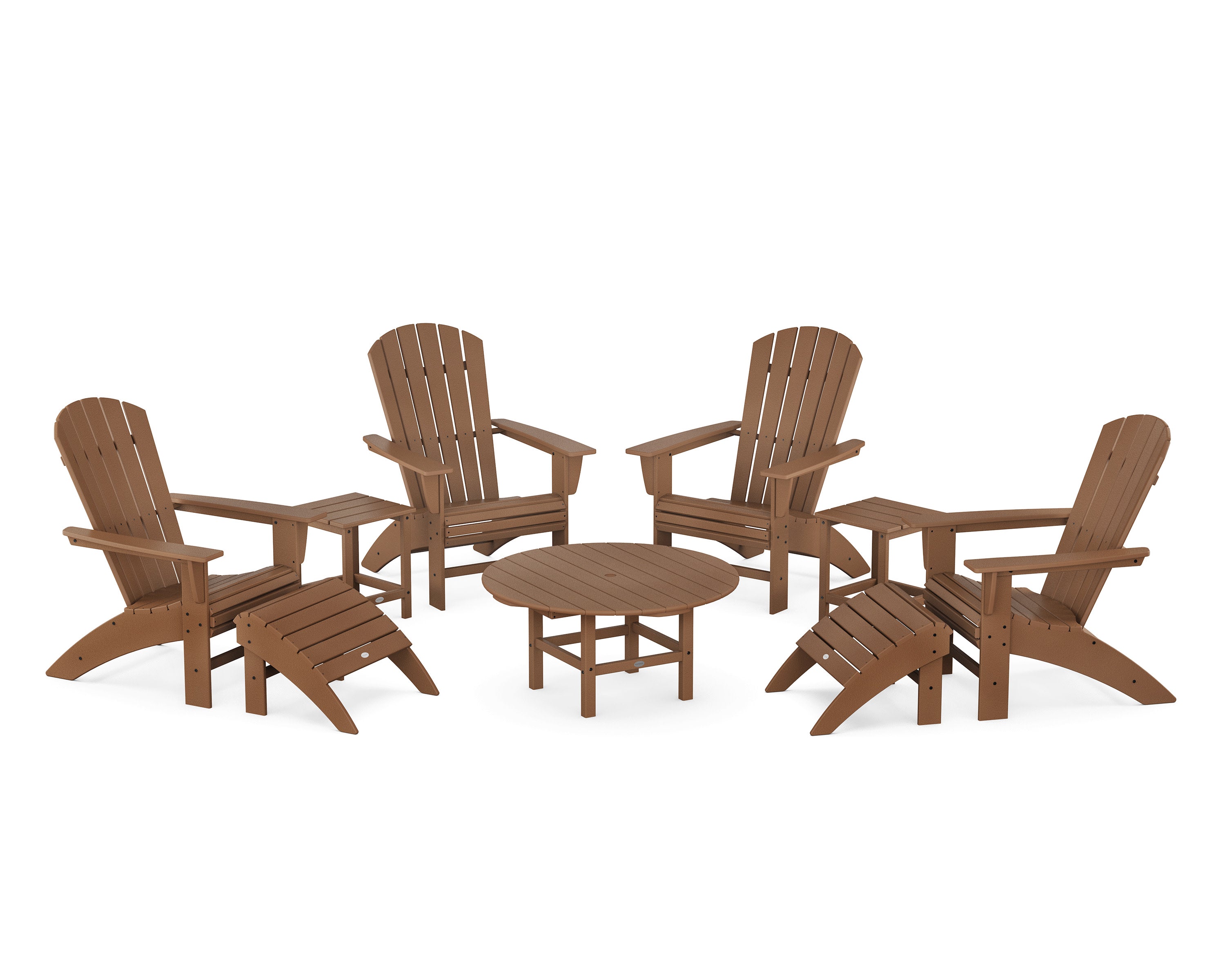 Nautical Curveback Adirondack Chair 9-Piece Conversation Set in Teak