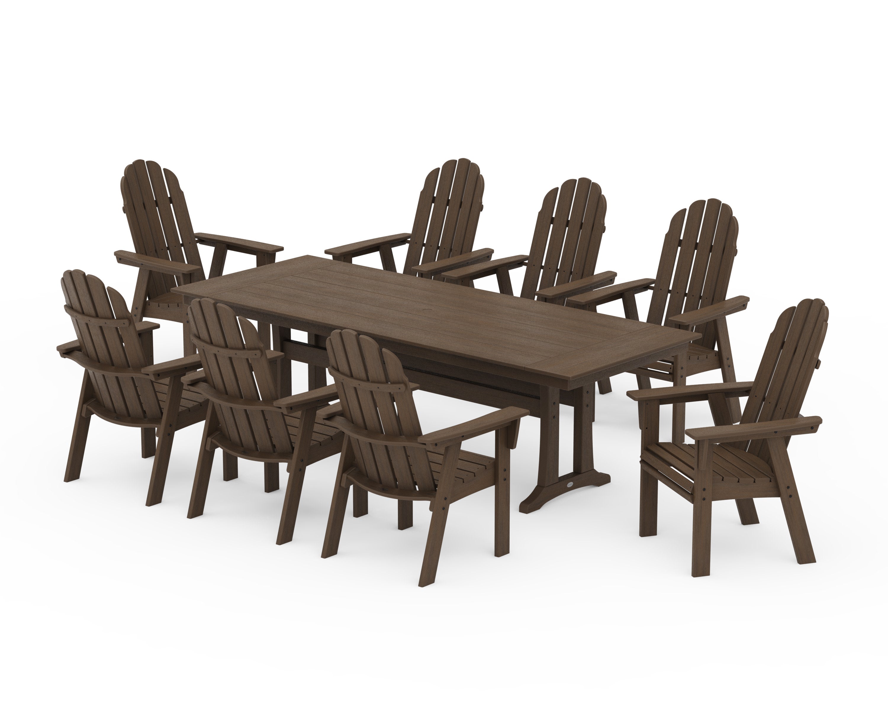 Vineyard 9-Piece Curveback Adirondack Farmhouse Dining Set with Trestle Legs in Kona