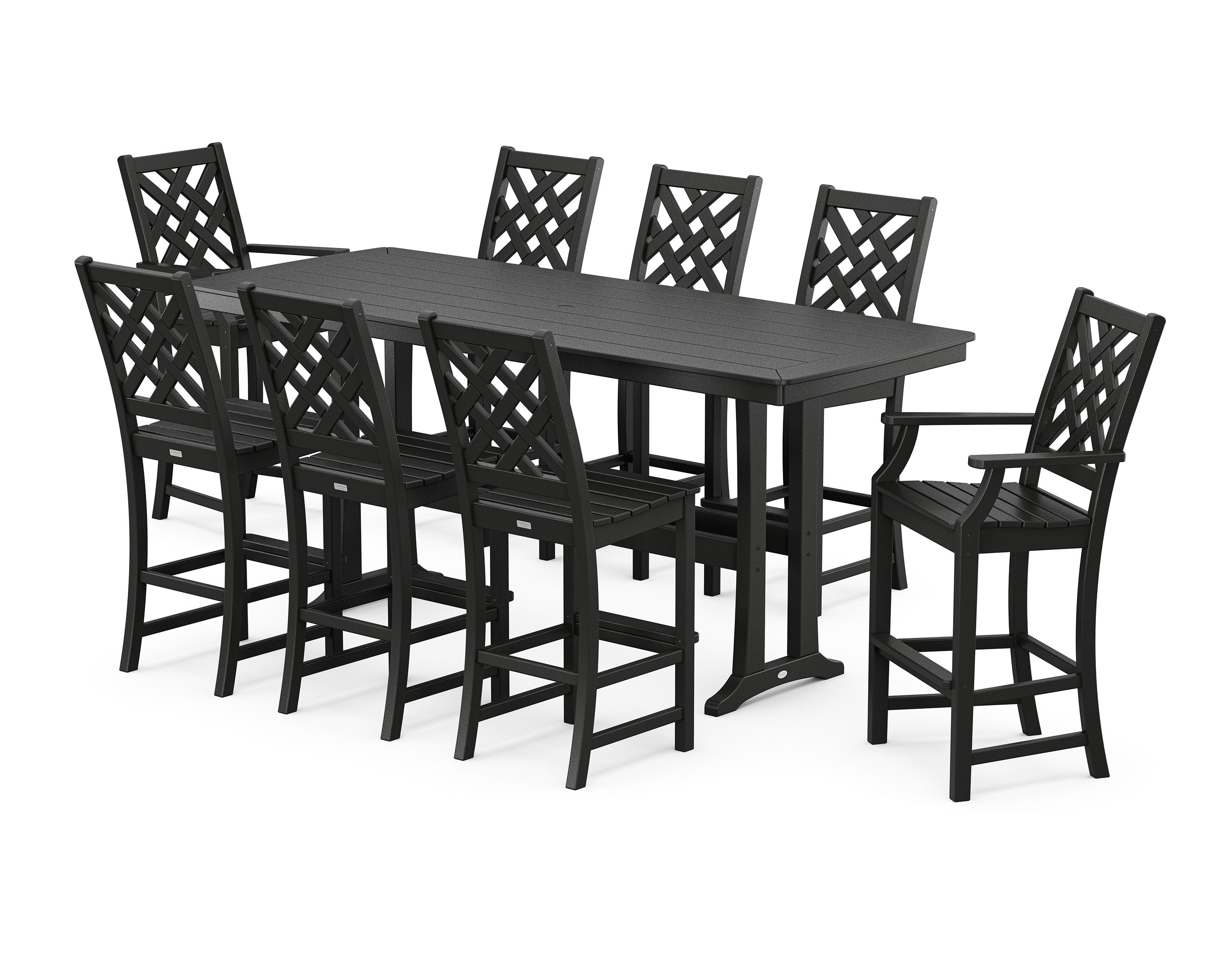 Wovendale 9-Piece Bar Set with Trestle Legs in Black