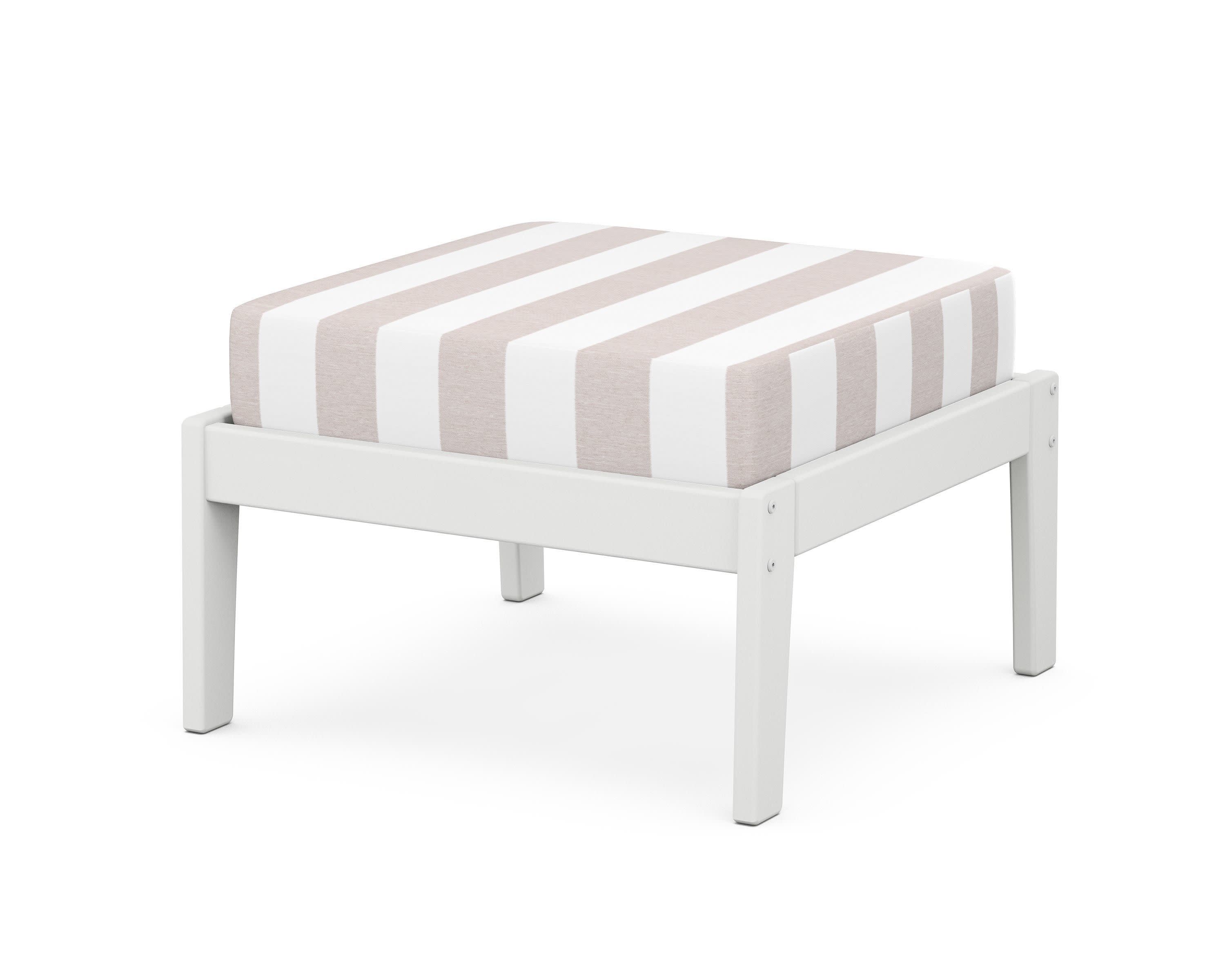 Deep Seating Ottoman in White / Cabana Stripe Dune Burlap