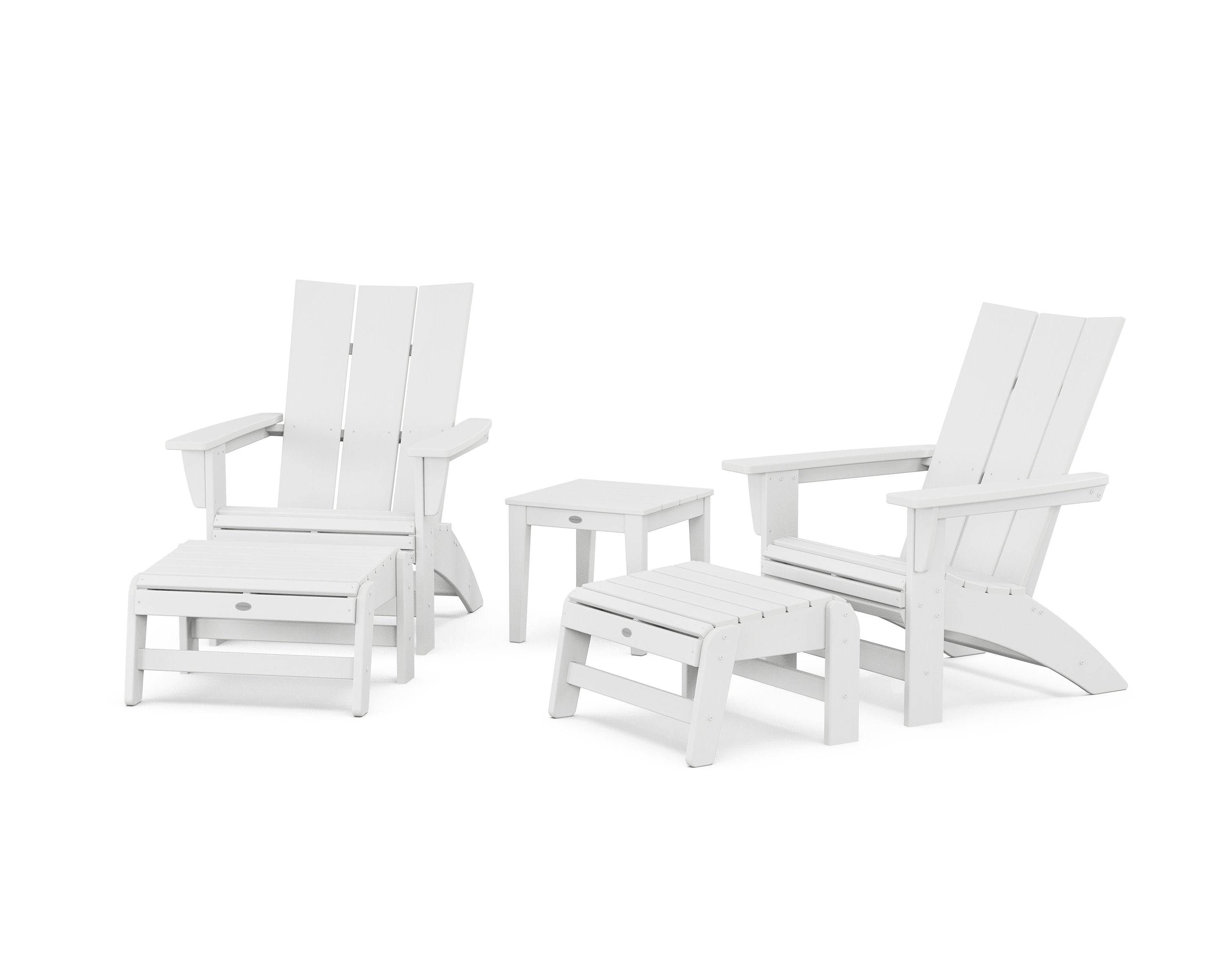 5-Piece Modern Grand Adirondack Set with Ottomans and Side Table in White