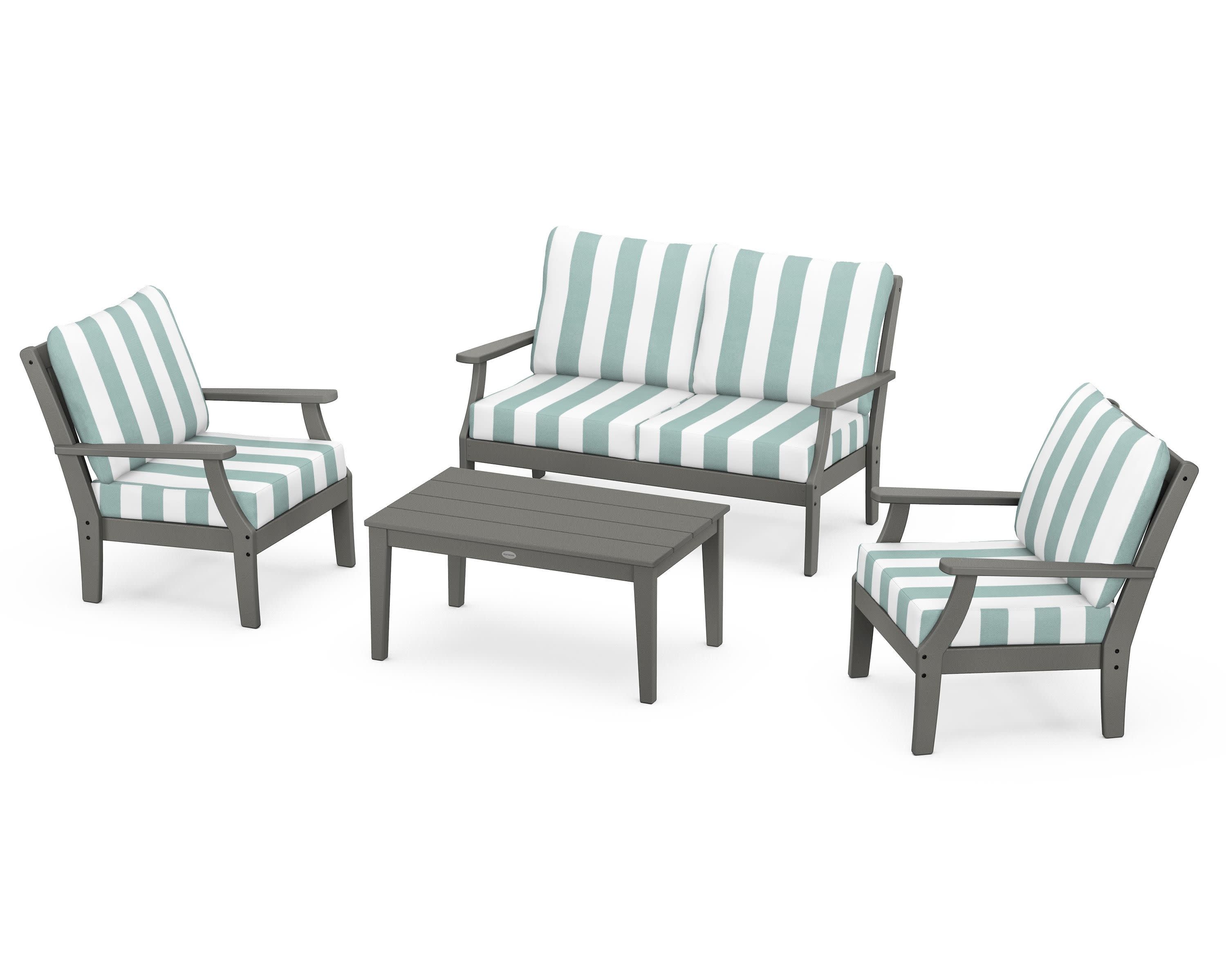 Braxton 4-Piece Deep Seating Chair Set in Slate Grey / Cabana Stripe Glacier Spa