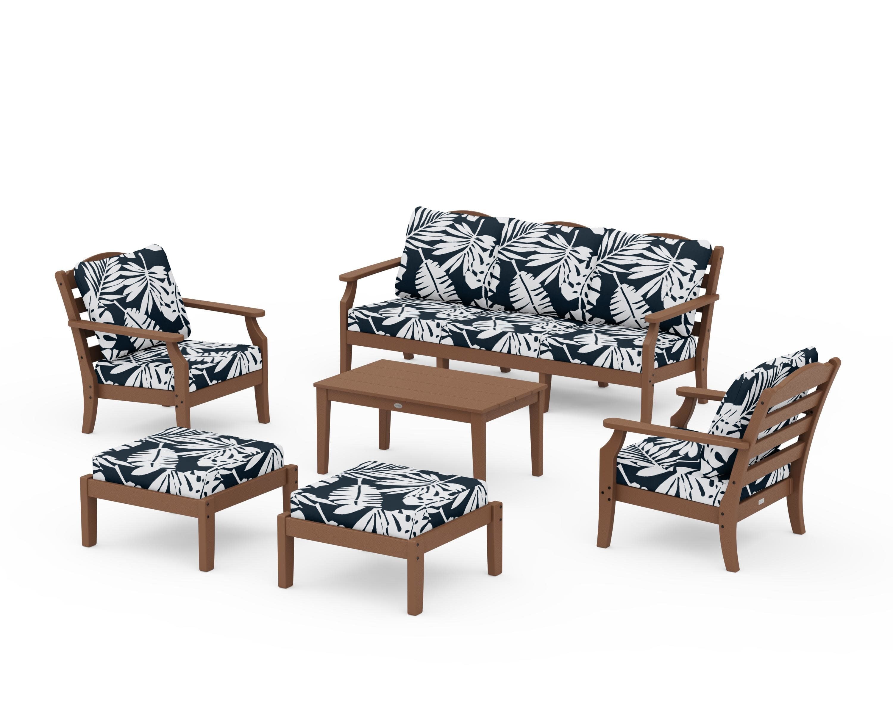 Savannah 6-Piece Lounge Sofa Set in Teak / Leaf Marine Indigo