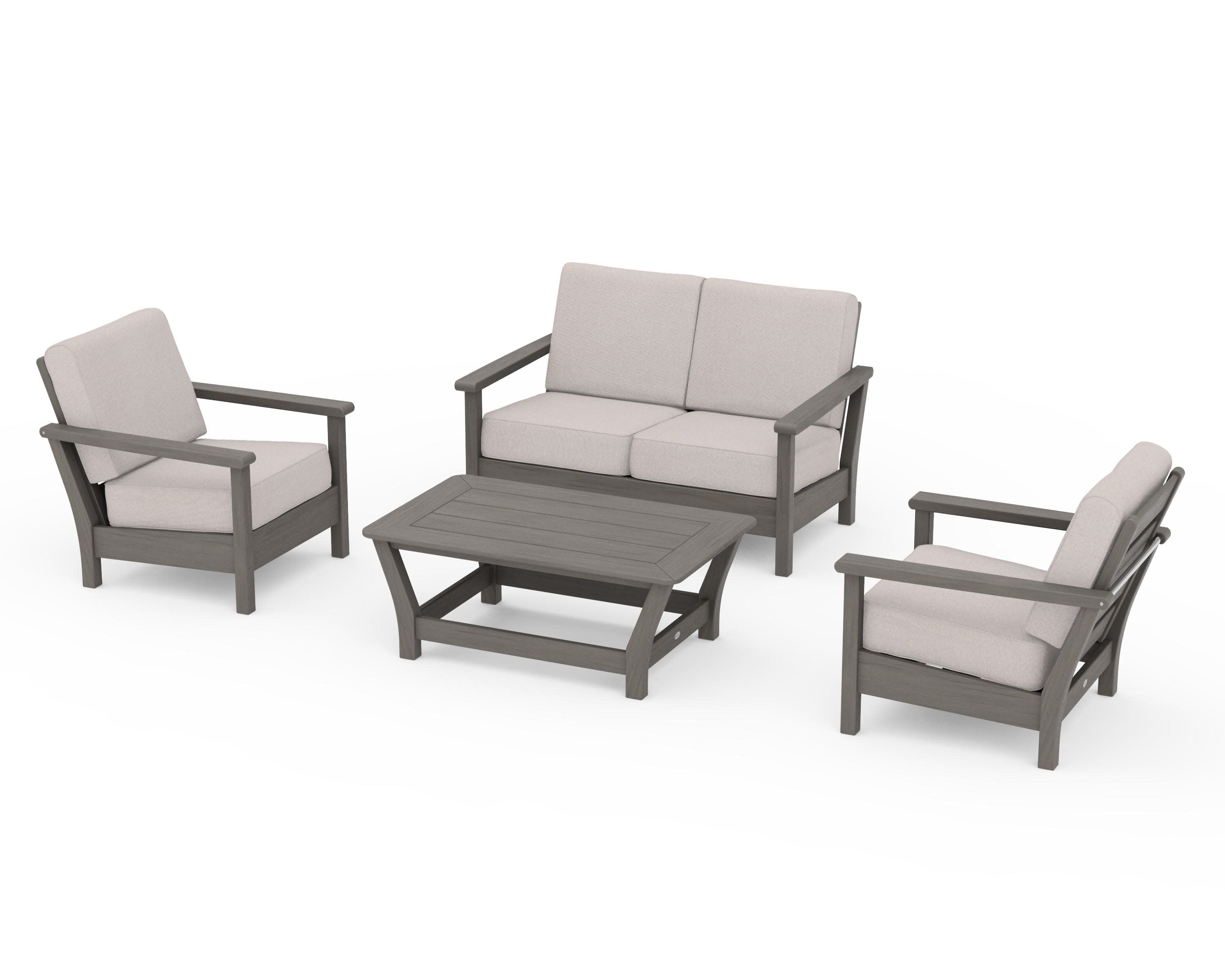 Harbour 4-Piece Deep Seating Set in Driftwood / Dune Burlap