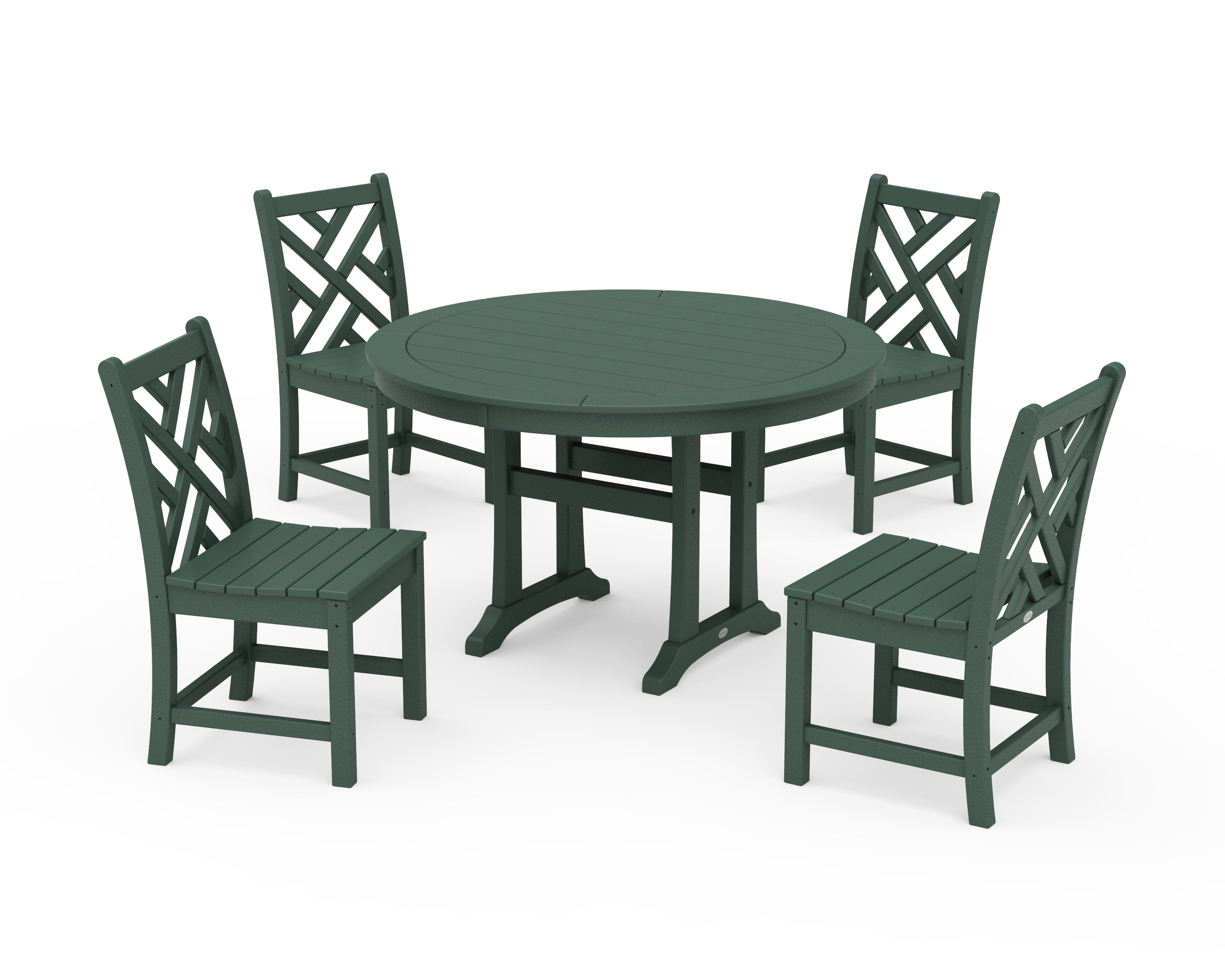 Chippendale Side Chair 5-Piece Round Dining Set With Trestle Legs in Green