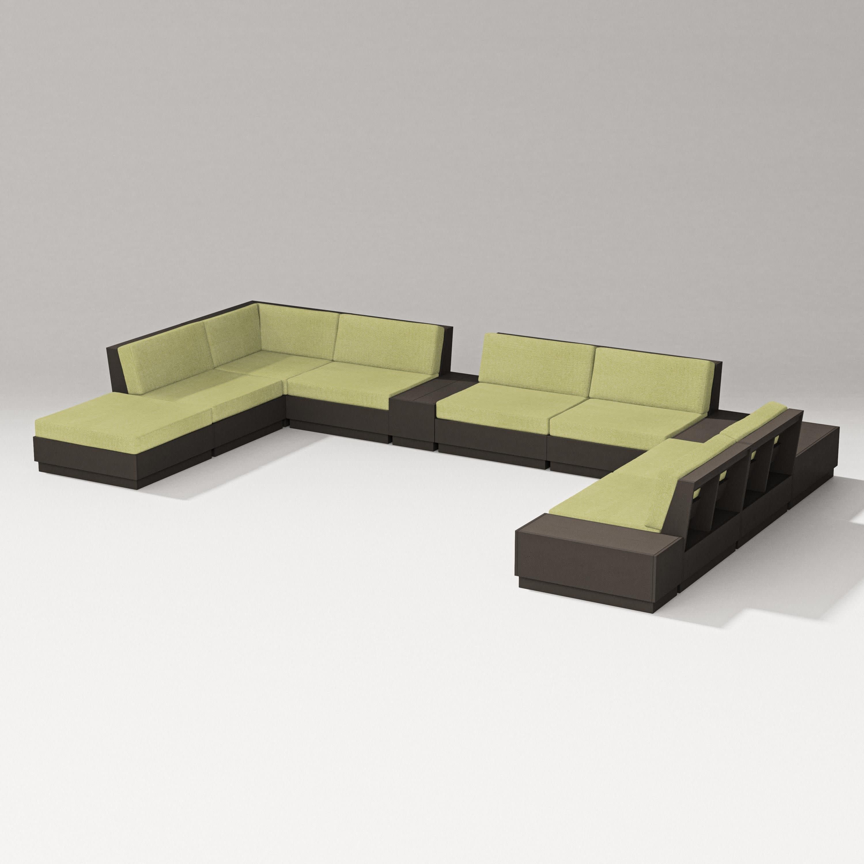 Elevate 11-Piece Conversation Sectional Set in Vintage Coffee / Chartreuse Boucle