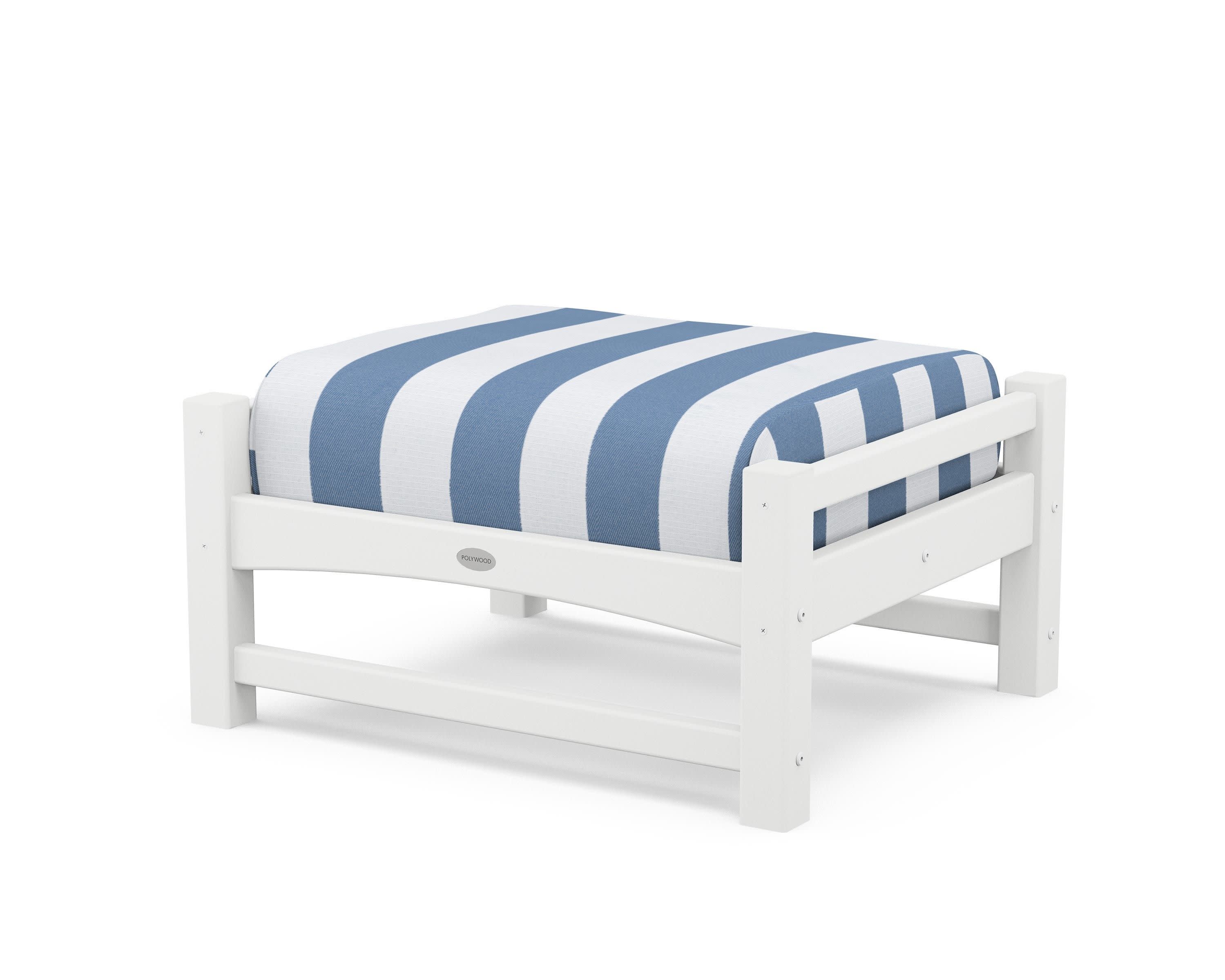 Club Ottoman in White / Cabana Stripe Sky Blue