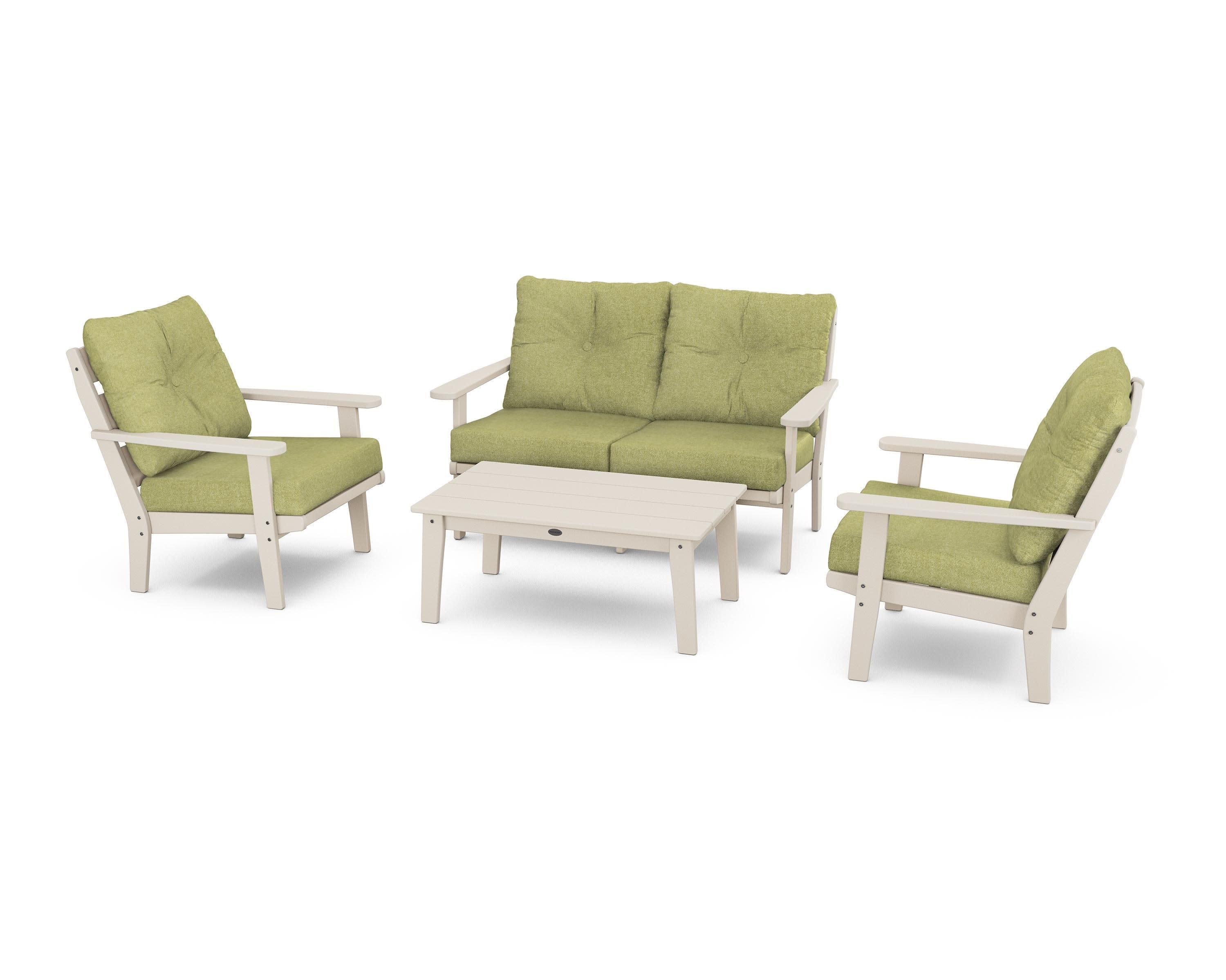 Lakeside 4-Piece Deep Seating Set in Sand / Chartreuse Boucle