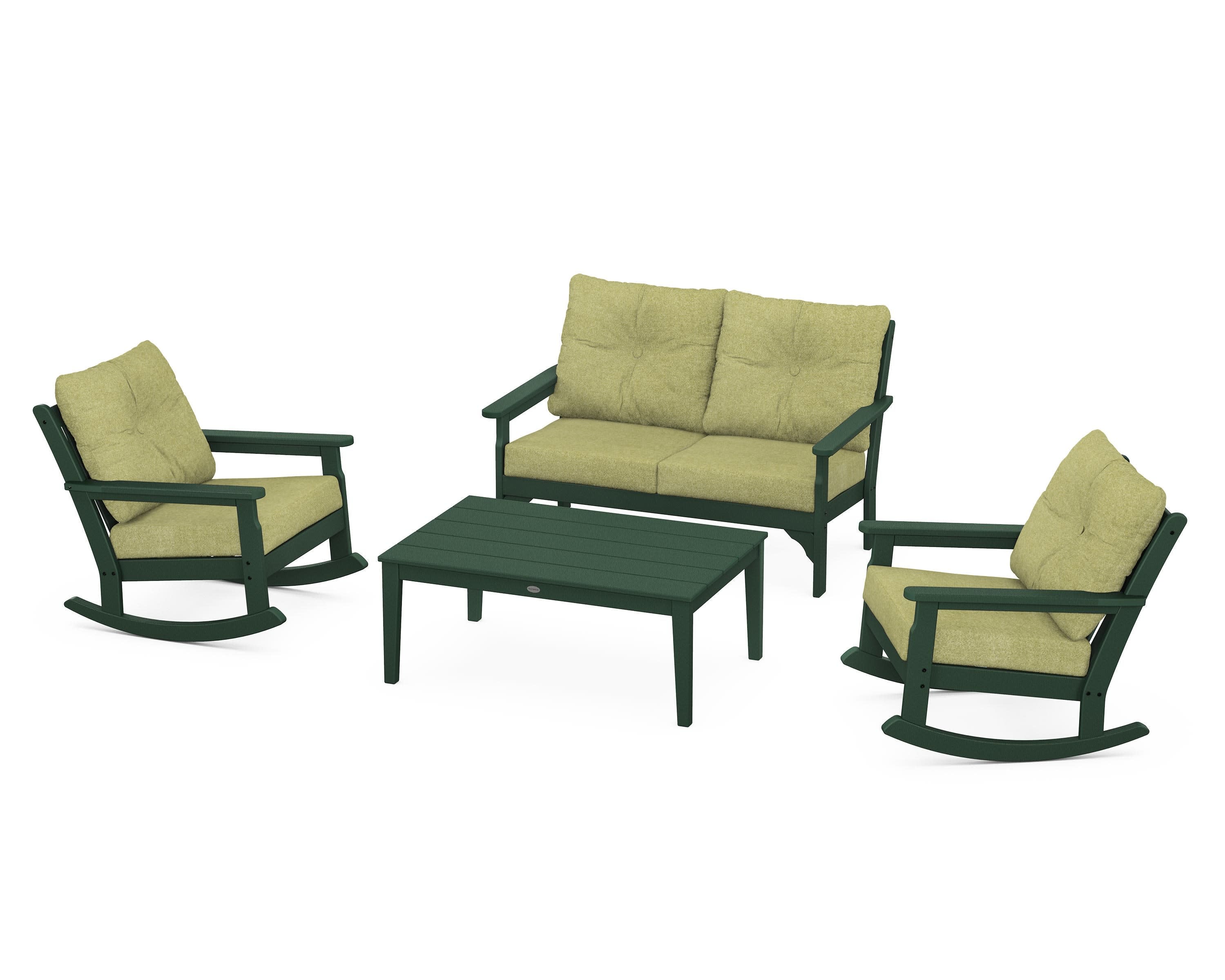 Vineyard 4-Piece Deep Seating Rocking Chair Set in Green / Chartreuse Boucle