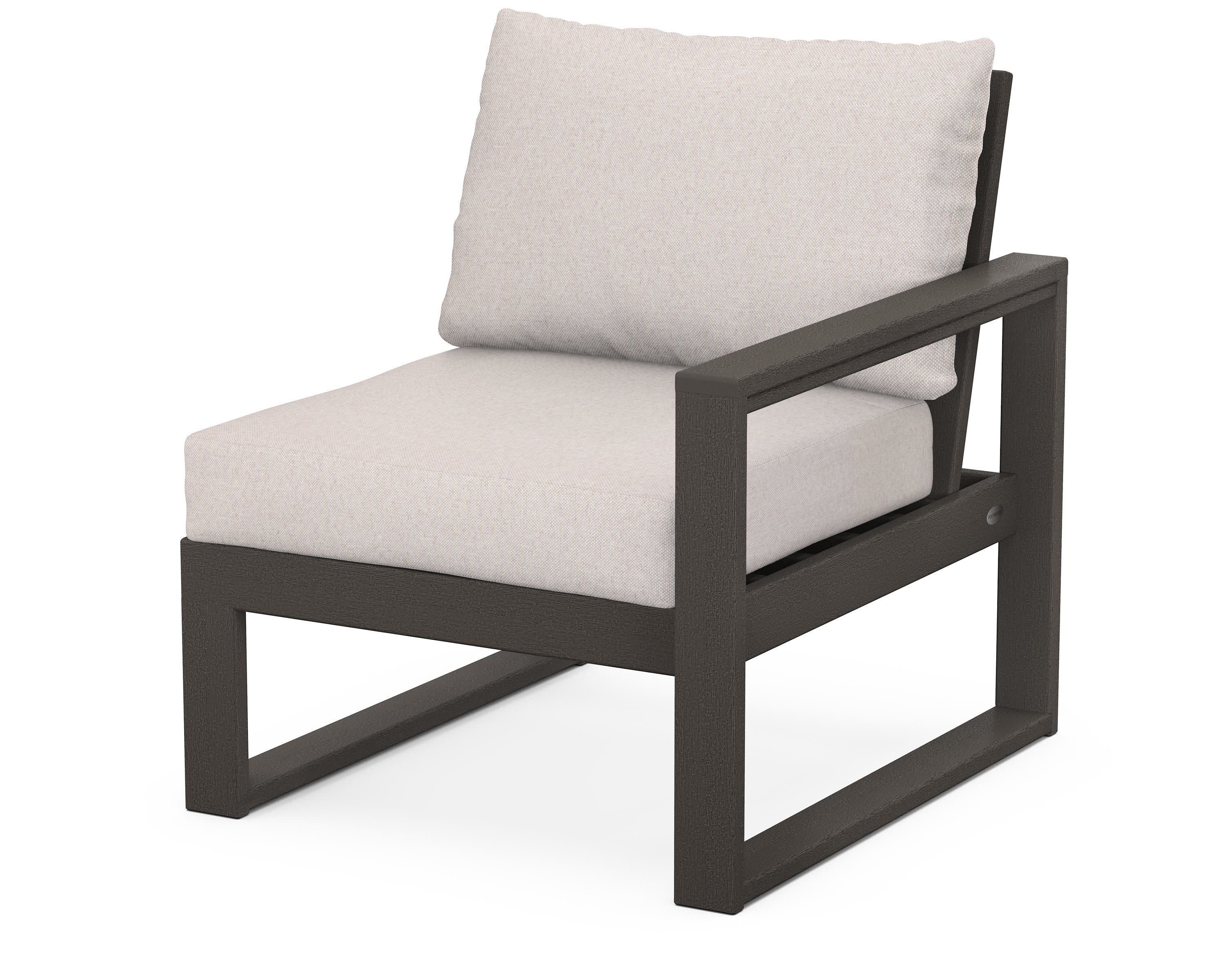 EDGE Modular Right Arm Chair in Vintage Coffee / Dune Burlap
