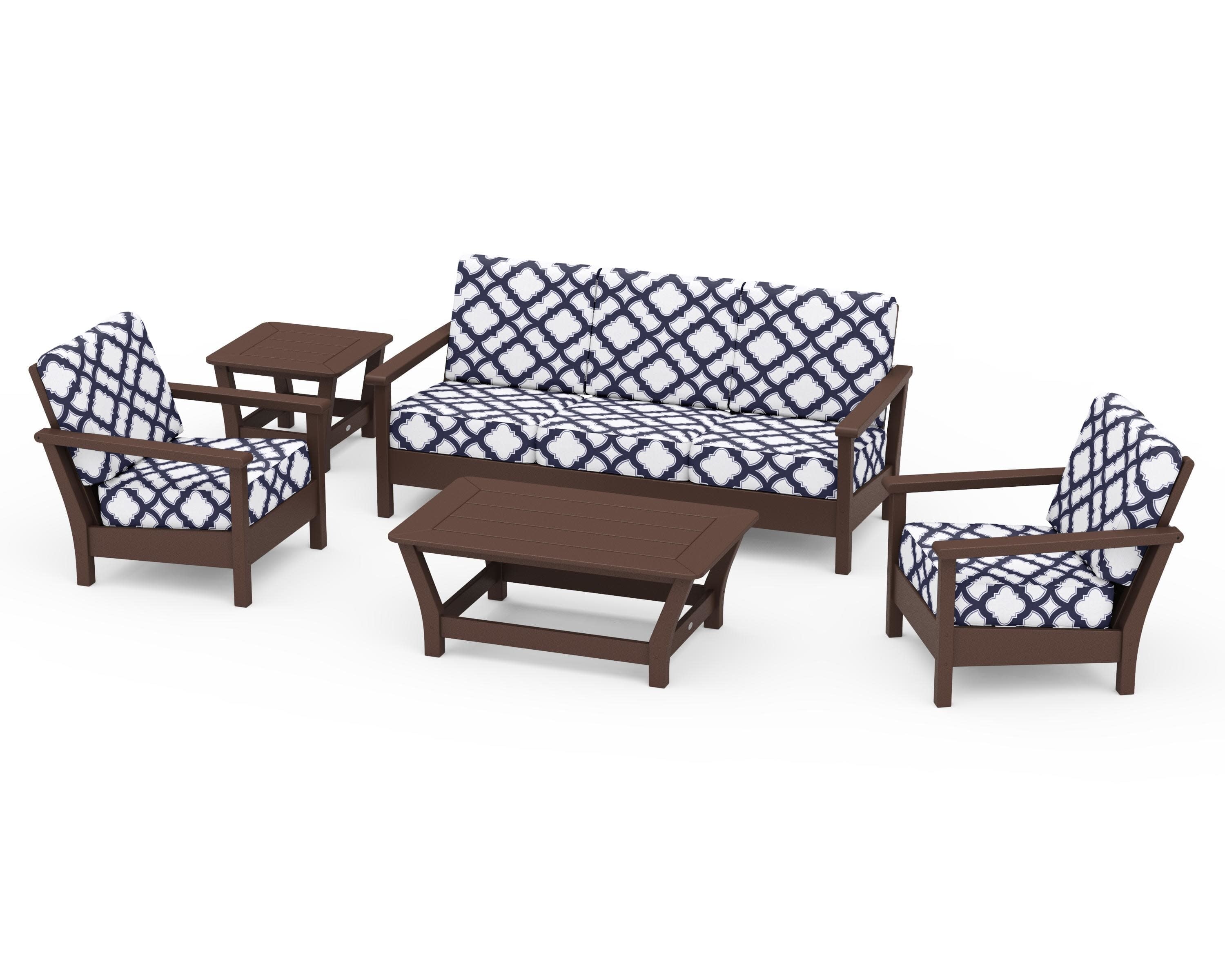 Harbour 5-Piece Deep Seating Set in Mahogany / Trellis Navy